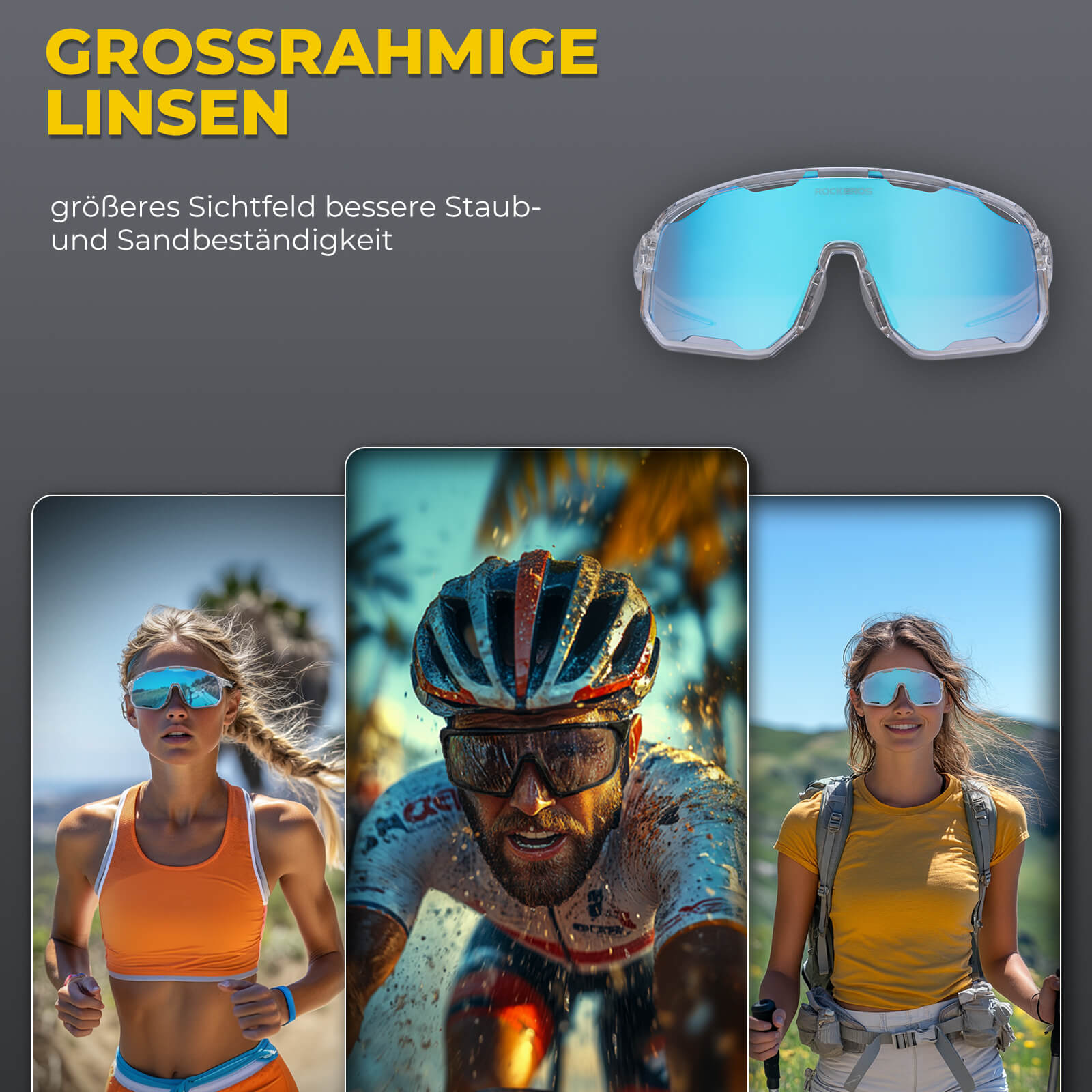 ROCKBROS Fahrradbrille Polarisierte Sonnenbrille UV - Schutz Wechsel - Nasenpads Damen/Herren - Fahrradbrille ROCKBROS - EU - NooMii