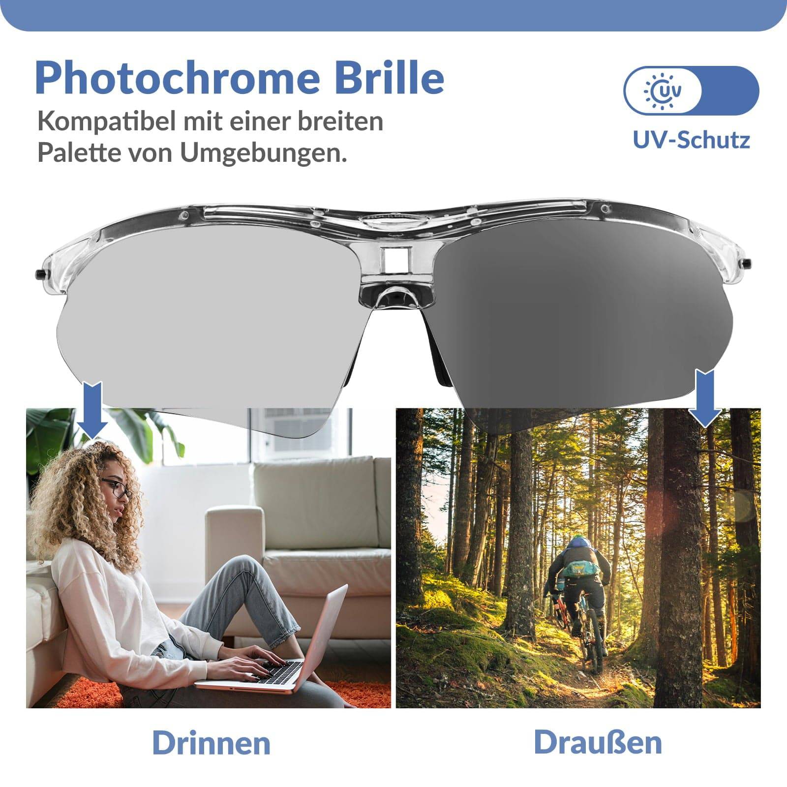 ROCKBROS Fahrradbrille Selbsttönend Brille Sonnenbrille UV 400 Schutz - Fahrradbrille ROCKBROS - EU - NooMii