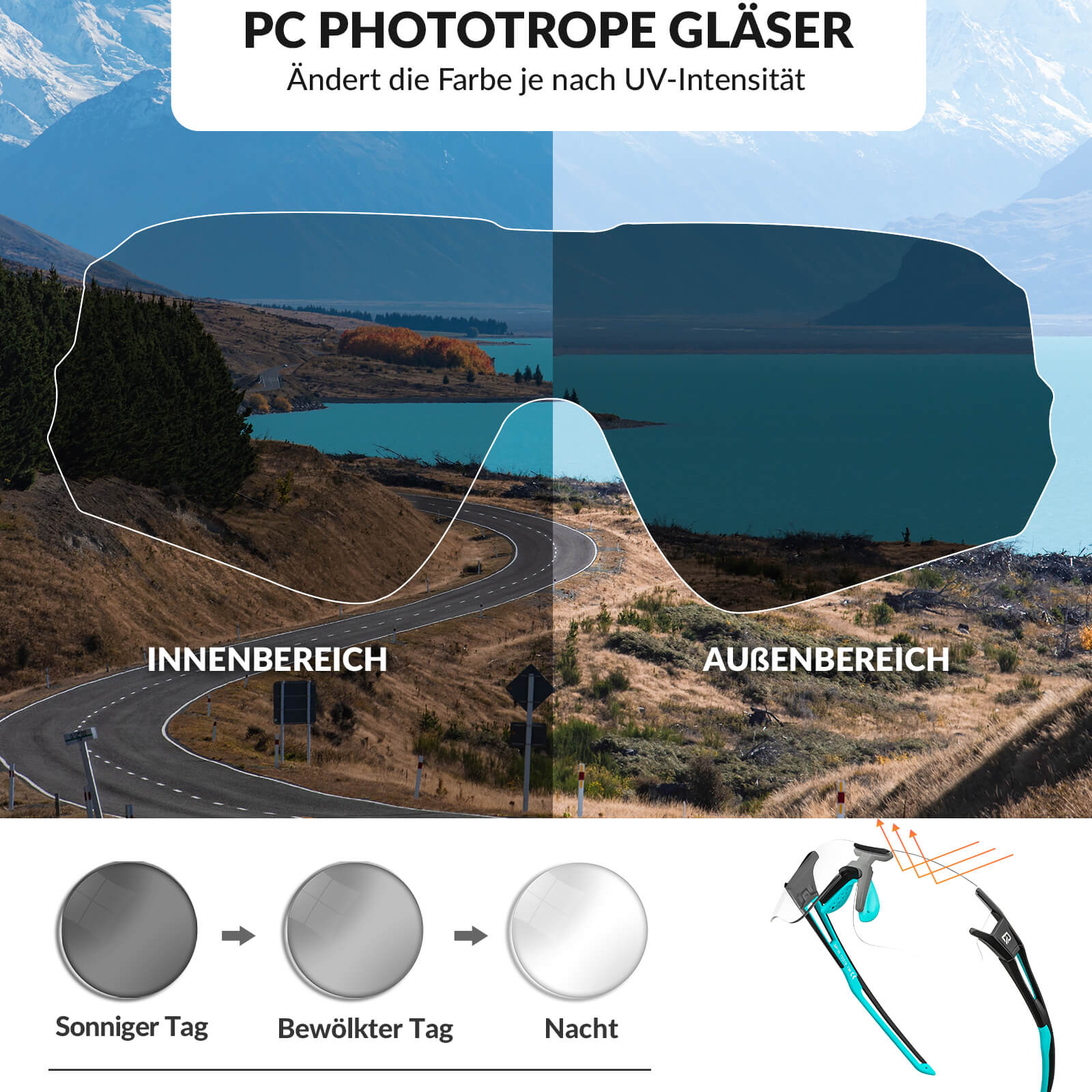 ROCKBROS Fahrradbrille Selbsttönend für Damen & Herren mit UV400 Schutz - Fahrradbrille ROCKBROS - EU - NooMii