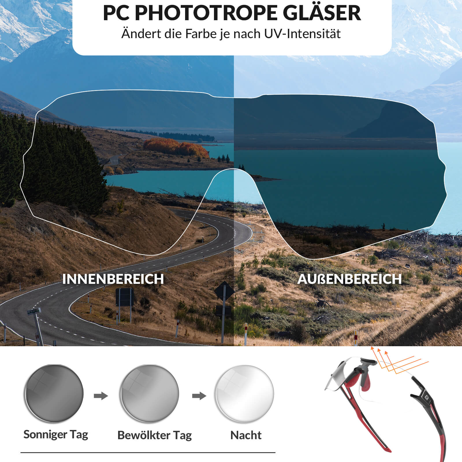 ROCKBROS Fahrradbrille Selbsttönend für Damen & Herren mit UV400 Schutz - Fahrradbrille ROCKBROS - EU - NooMii