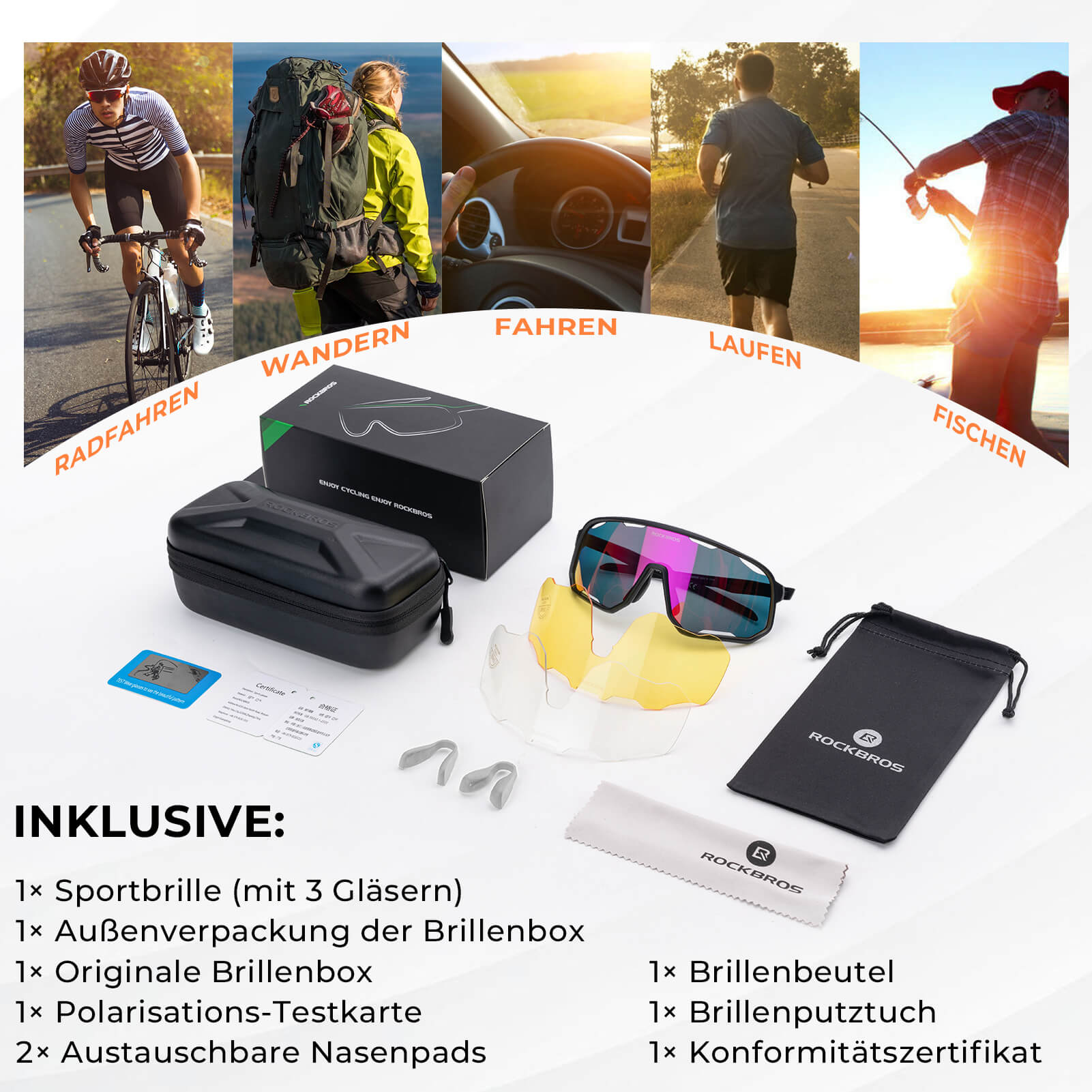 ROCKBROS Fahrradbrille Selbsttönende Sonnenbrille UV - Schutz Wechsel - Nasenpads Damen/Herren - Fahrradbrille ROCKBROS - EU - NooMii