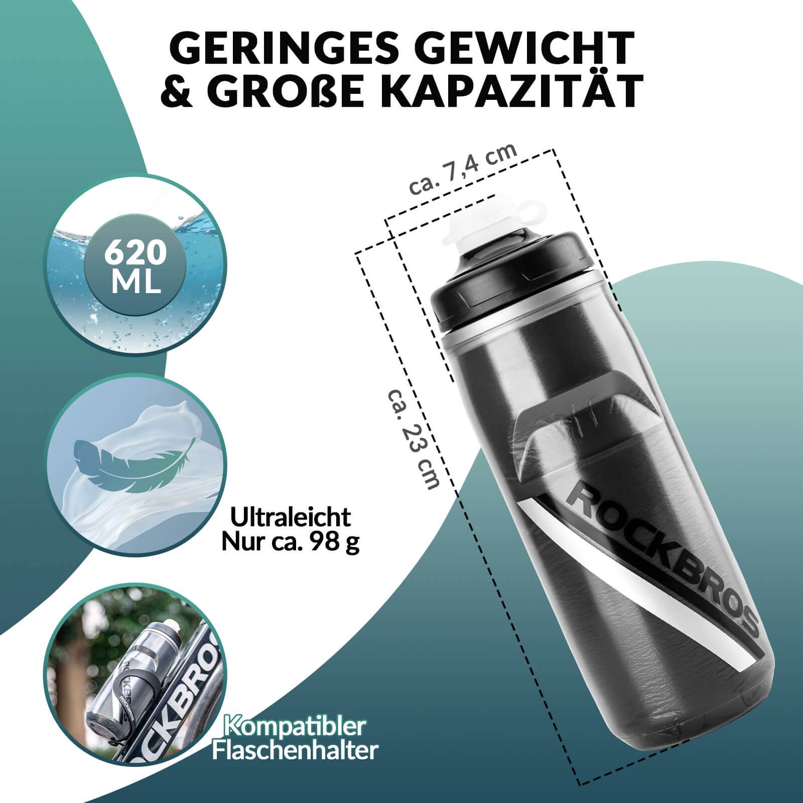 ROCKBROS Fahrradflasche 620 ml Sportflasche mit 5 Stunden Kühlhaltefunktion - Fahrradflasche ROCKBROS - EU - NooMii