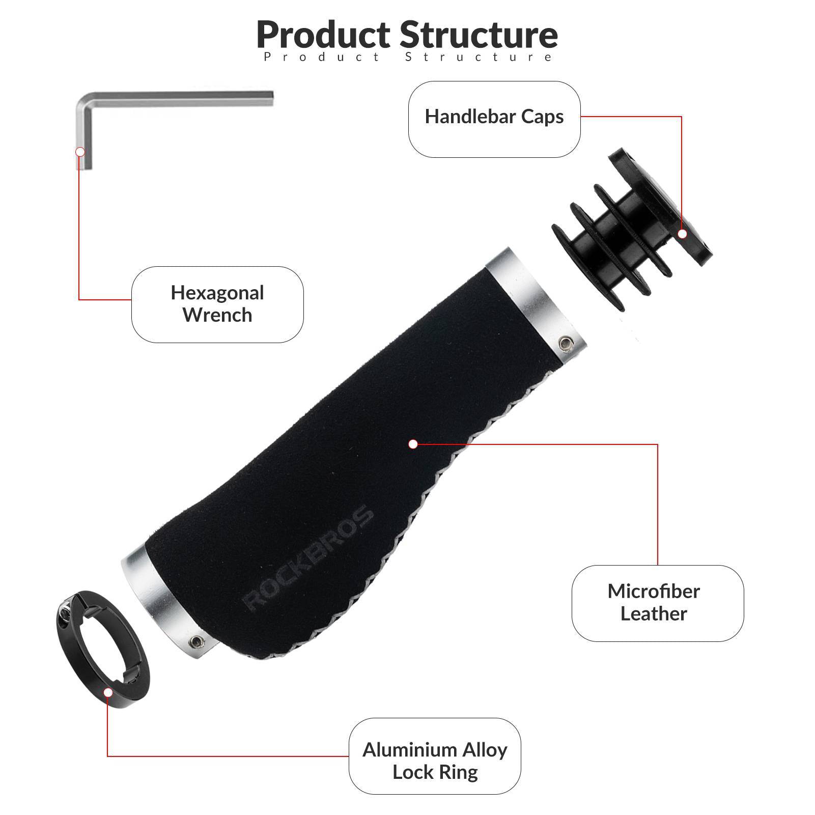 ROCKBROS Fahrradgriffe Ledergriffe für Lenker mit 22,2 mm Durchmesser - Fahrradgriffe ROCKBROS - EU - NooMii