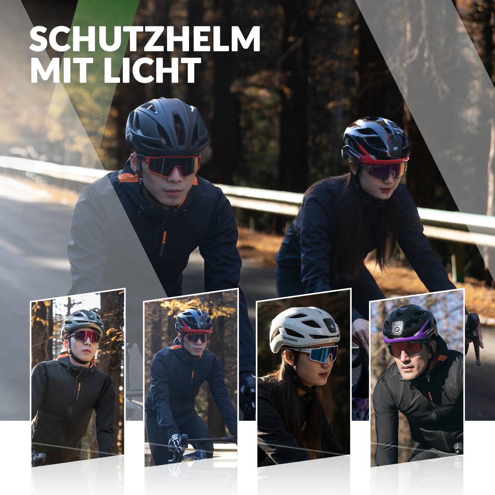 ROCKBROS Fahrradhelm mit Licht, mit USB 1800 mAh Atmungsaktiv 58 - 60 cm - Fahrradhelme ROCKBROS - EU - NooMii