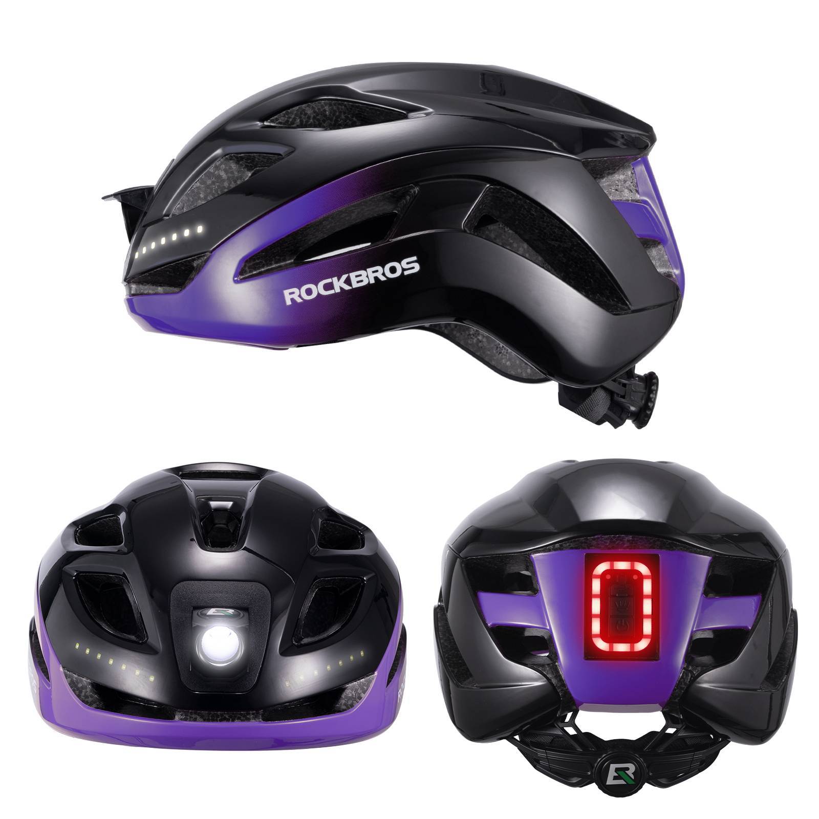 ROCKBROS Fahrradhelm mit Licht, mit USB 1800 mAh Atmungsaktiv 58 - 60 cm - Fahrradhelme ROCKBROS - EU - NooMii
