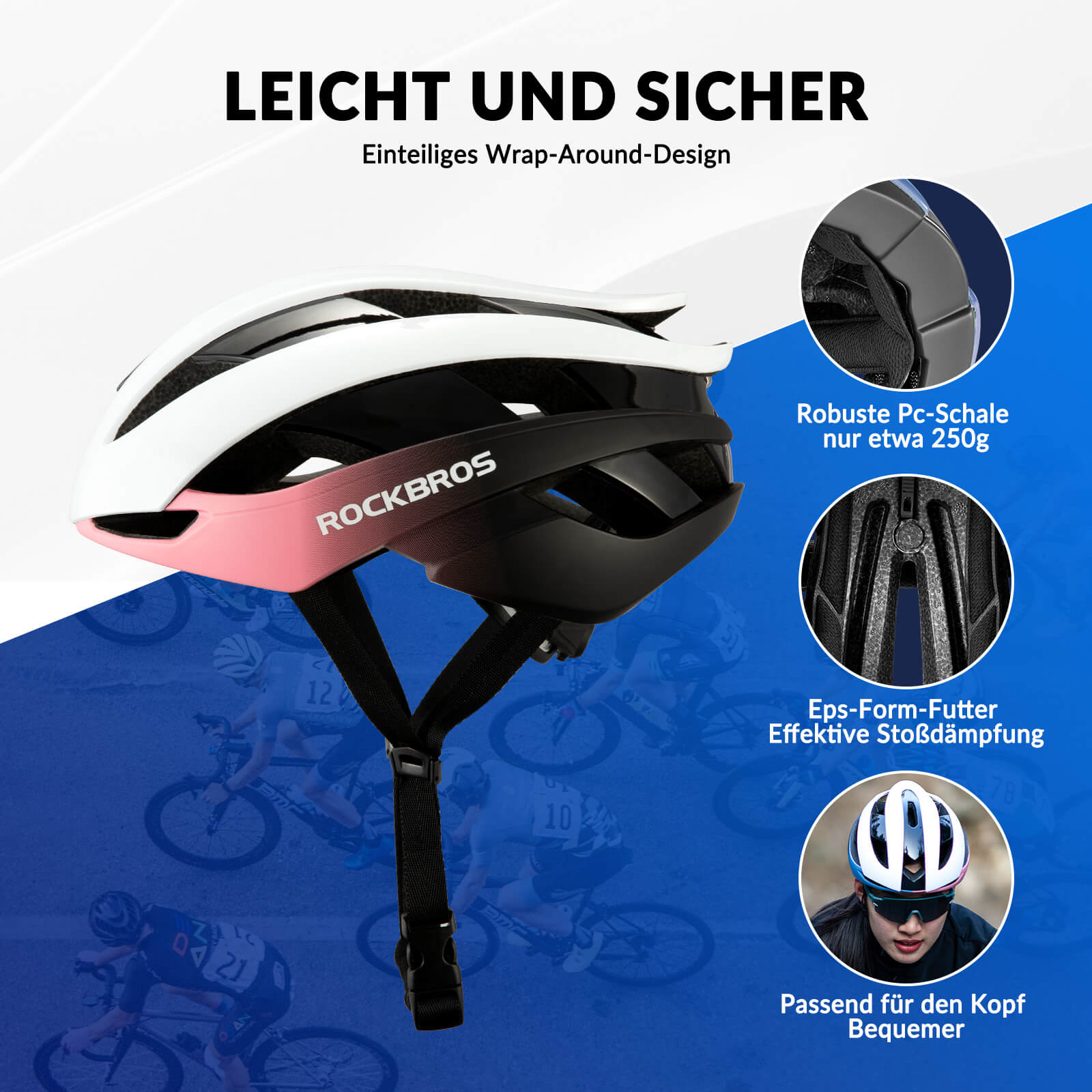 ROCKBROS Fahrradhelm Rennradhelm Verstellbarer Belüftung Damen/Herren - Fahrradhelme ROCKBROS - EU - NooMii