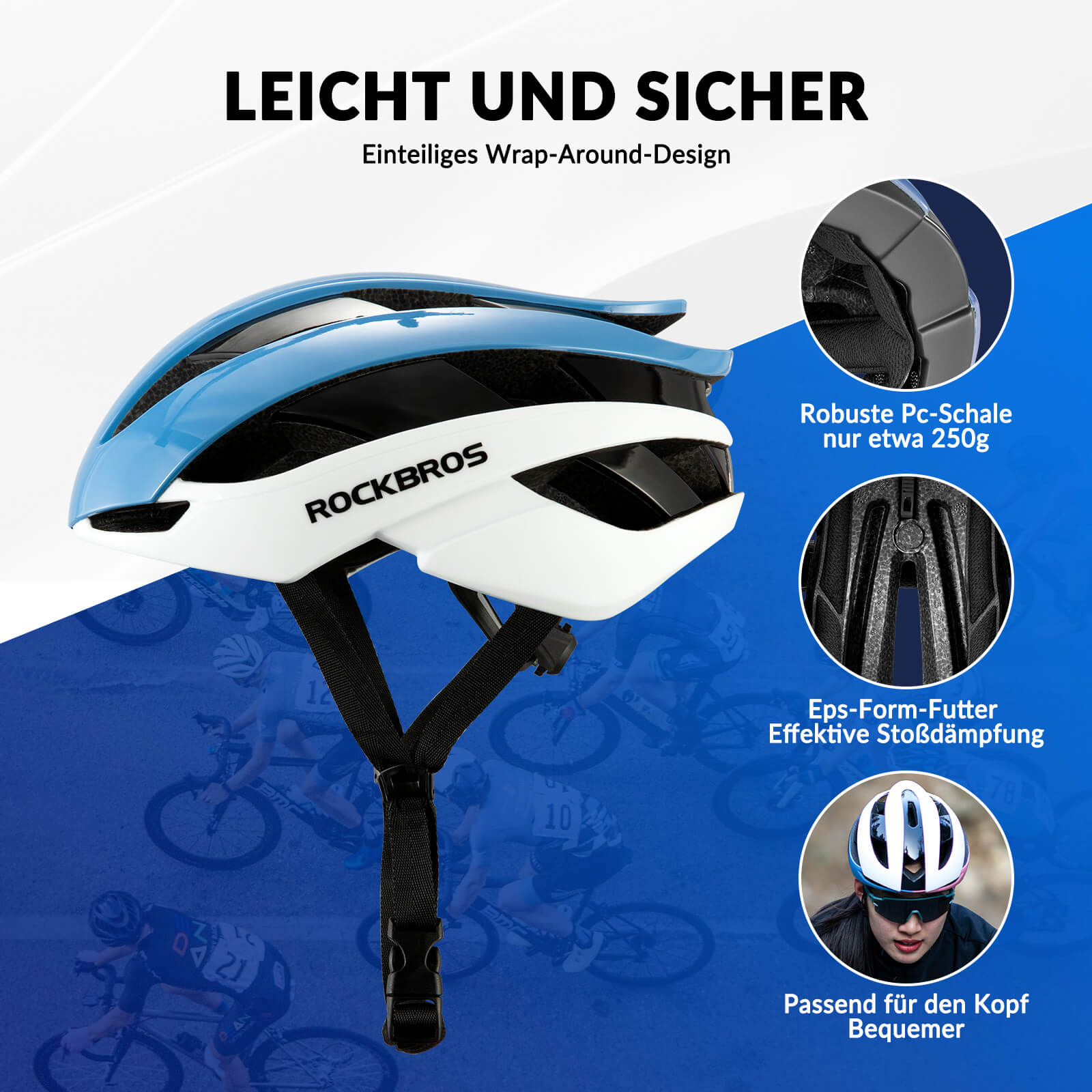 ROCKBROS Fahrradhelm Rennradhelm Verstellbarer Belüftung Damen/Herren - Fahrradhelme ROCKBROS - EU - NooMii