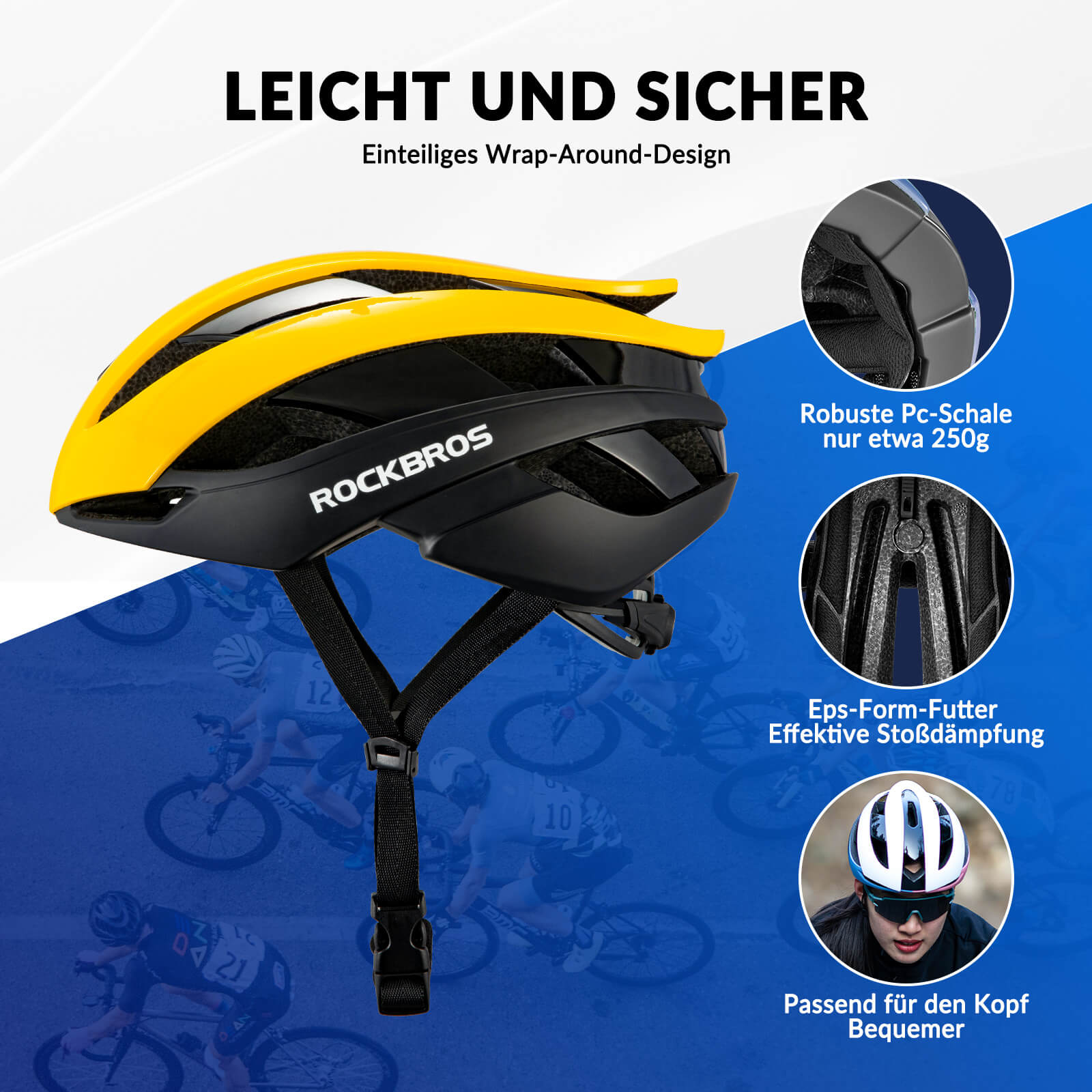 ROCKBROS Fahrradhelm Rennradhelm Verstellbarer Belüftung Damen/Herren - Fahrradhelme ROCKBROS - EU - NooMii