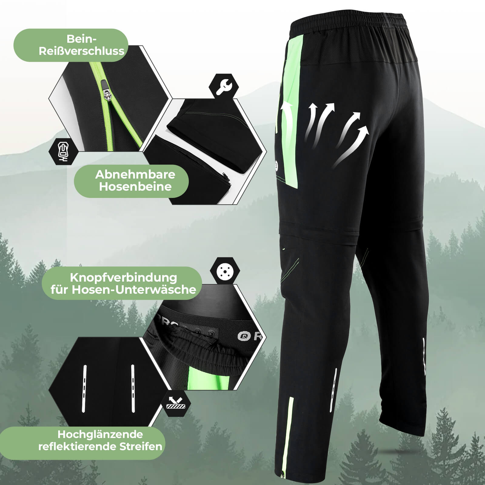 ROCKBROS Fahrradhose Herren Gepolsterte Radhose Atmungsaktiv Abnehmbar - Fahrradhose ROCKBROS - EU - NooMii