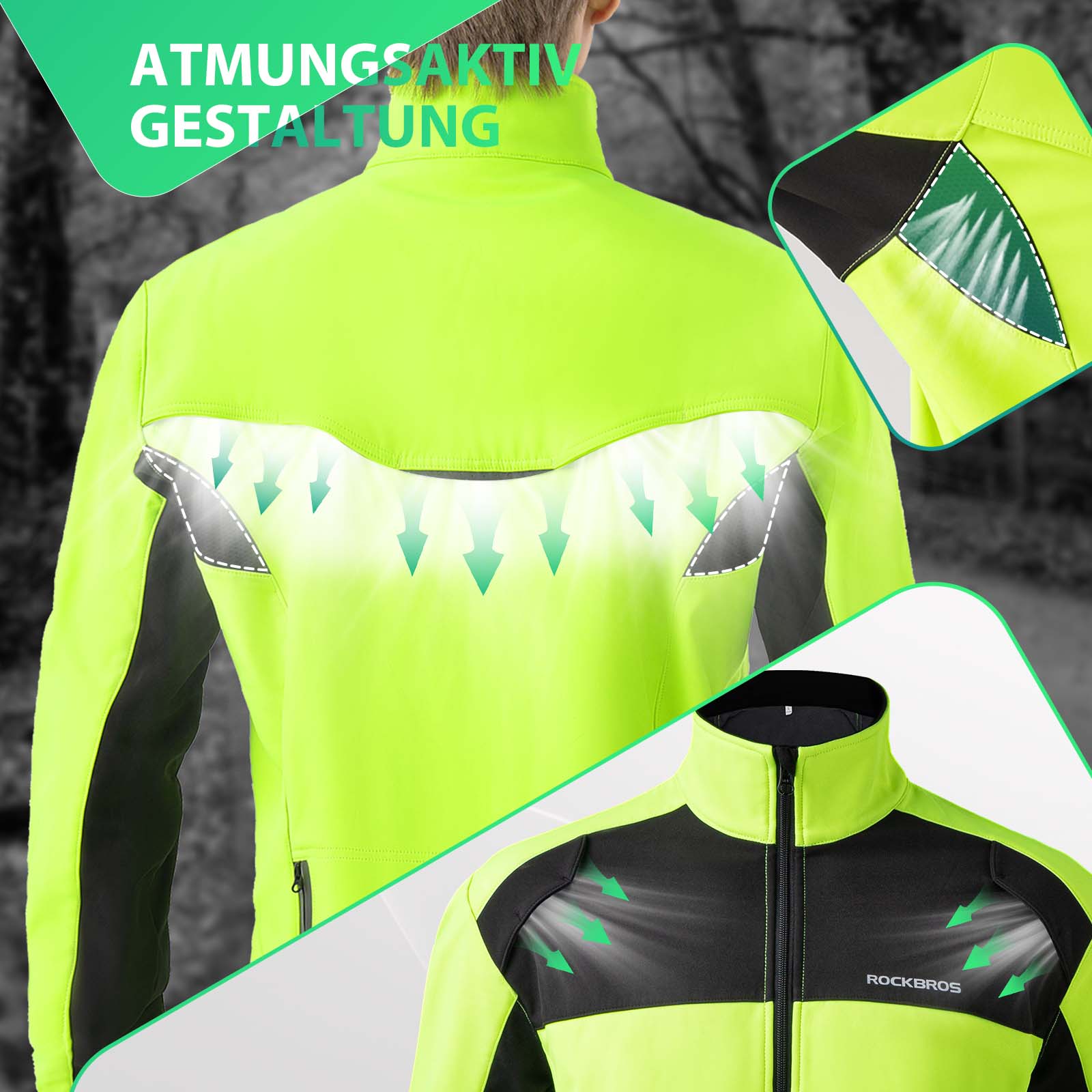 ROCKBROS Fahrradjacke Winter Herren Radjacke Leuchtendes Grün - Fahrradjacke ROCKBROS - EU - NooMii