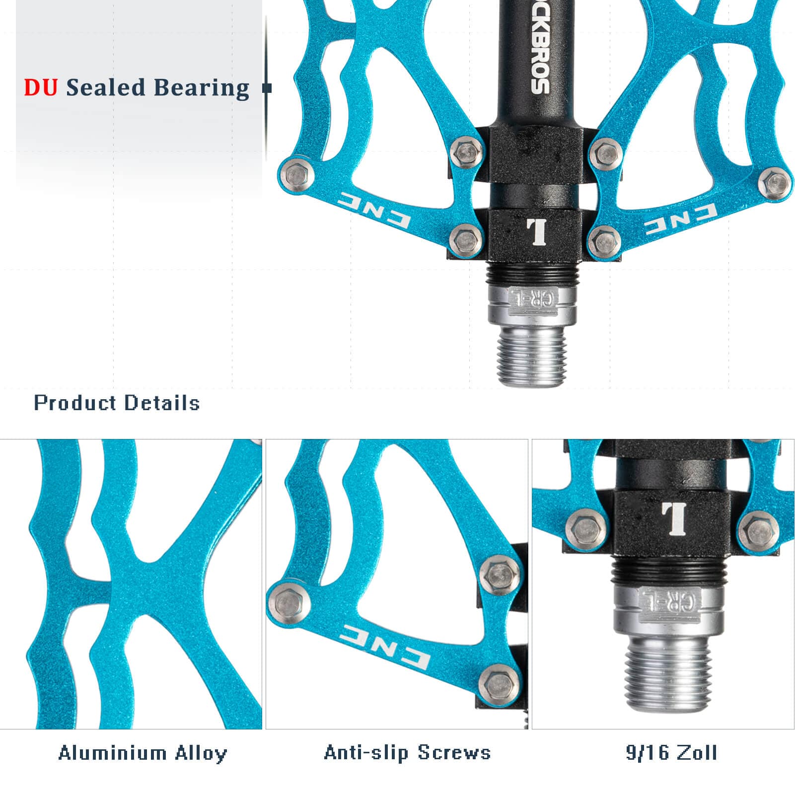 ROCKBROS Fahrradpedale 9/16 Zoll CNC Aluminium mit abgedichteten Lagern - Fahrradpedale ROCKBROS - EU - NooMii