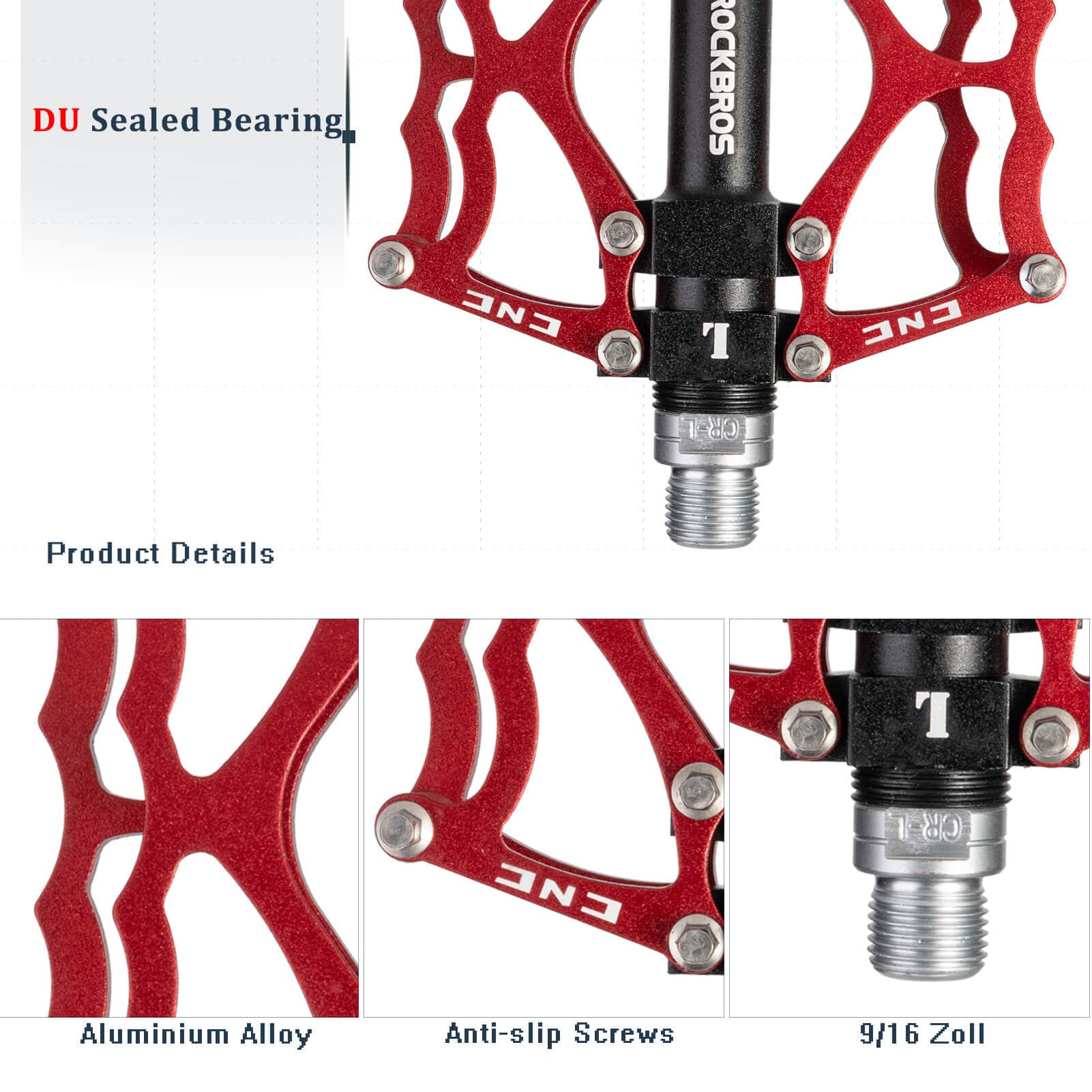 ROCKBROS Fahrradpedale 9/16 Zoll CNC Aluminium mit abgedichteten Lagern - Fahrradpedale ROCKBROS - EU - NooMii