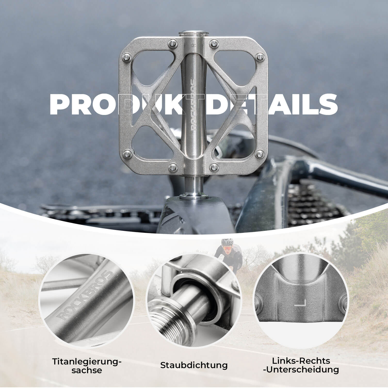 ROCKBROS Fahrradpedale aus Titanlegierung 3 - Lager MTB - Pedale Plattform 9/16 Zoll - Fahrradpedale ROCKBROS - EU - NooMii