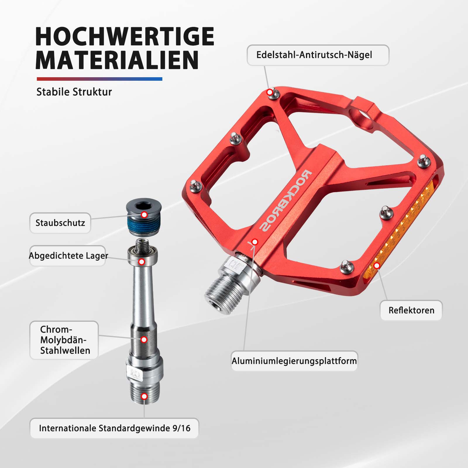 ROCKBROS Fahrradpedale mit Reflektoren aus Aluminiumlegierung 9/16 Zoll - Fahrradpedale ROCKBROS - EU - NooMii