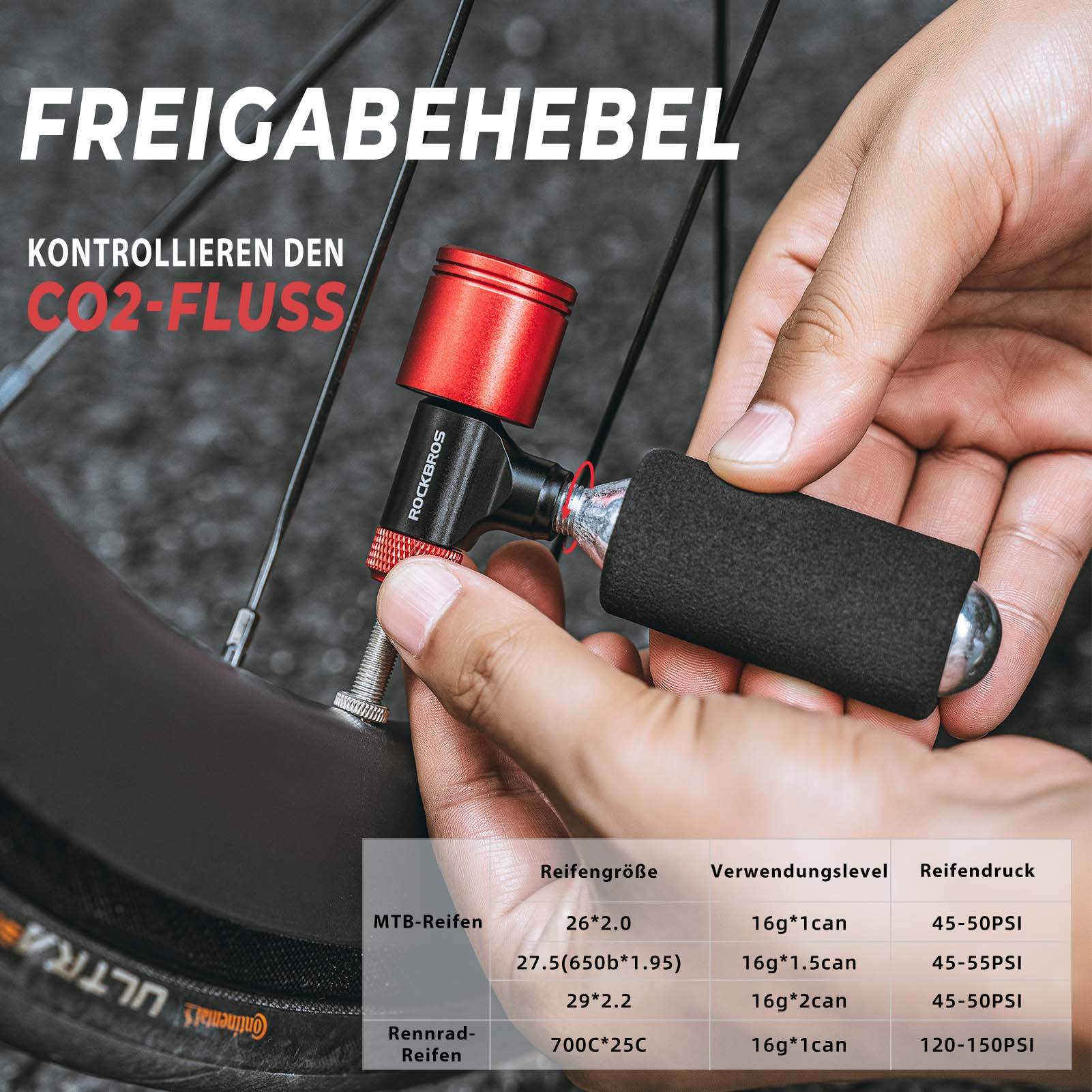 ROCKBROS Fahrradpumpe CO2 Kartuschenpumpe Minipumpe mit Druckdosierventil - Fahrrad Luftpumpen ROCKBROS - EU - NooMii