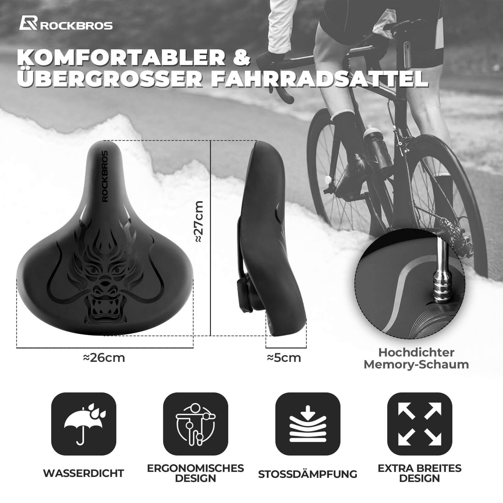 ROCKBROS Fahrradsattel wasserdicht Fahrrad Sattel mit Aufdruck - Fahrradsattel ROCKBROS - EU - NooMii