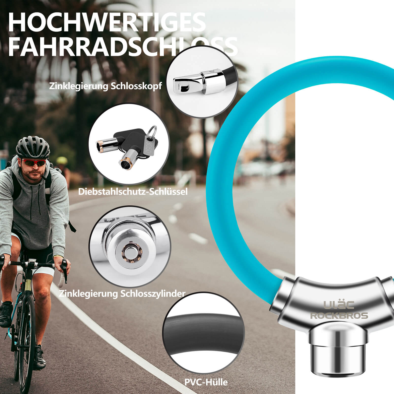 ROCKBROS Fahrradschloss Kabelschloss mit Klettverschlüssen ohne Schlüssel - Fahrradschloss ROCKBROS - EU - NooMii