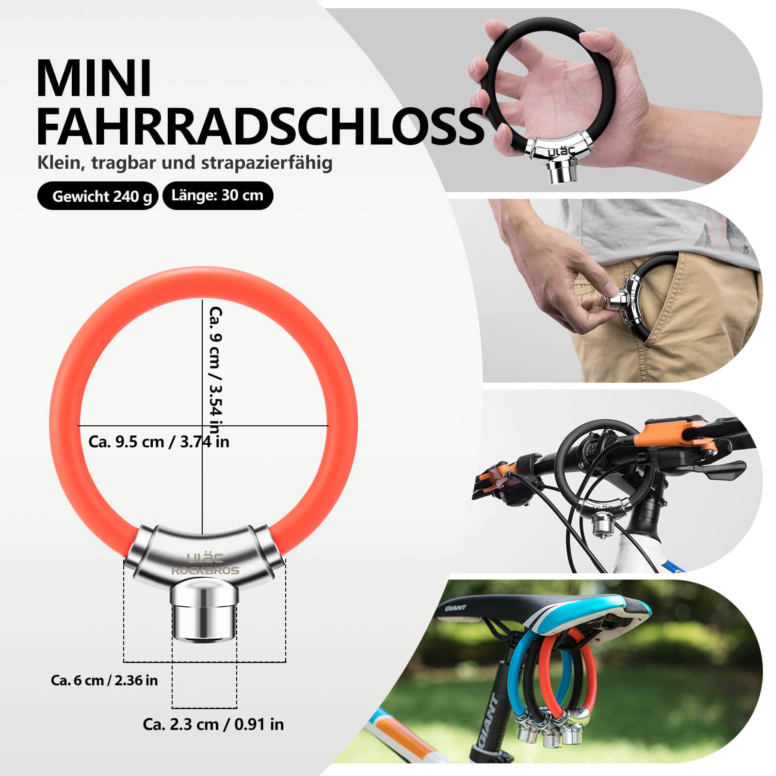 ROCKBROS Fahrradschloss Kabelschloss mit Klettverschlüssen ohne Schlüssel - Fahrradschloss ROCKBROS - EU - NooMii