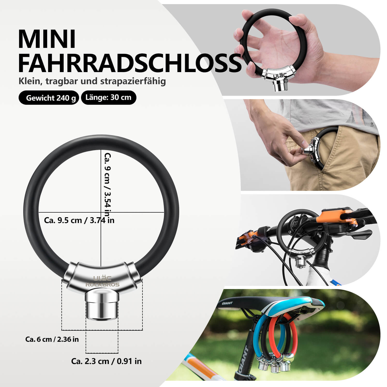 ROCKBROS Fahrradschloss Kabelschloss mit Klettverschlüssen ohne Schlüssel - Fahrradschloss ROCKBROS - EU - NooMii