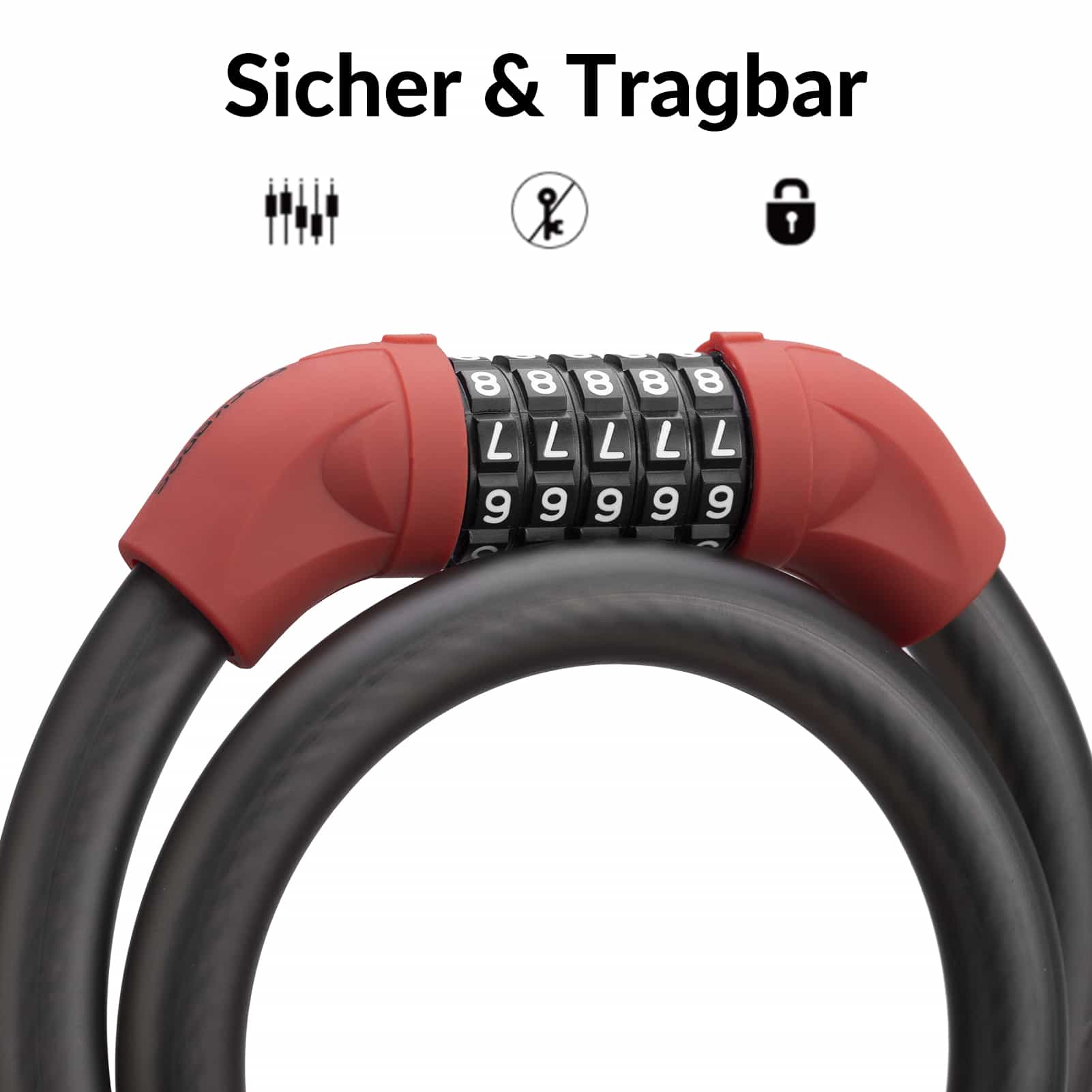 ROCKBROS Fahrradschloss Kabelschloss Zahlenschloss mit 5 - stelliges Zahlencode - Fahrradschloss ROCKBROS - EU - NooMii