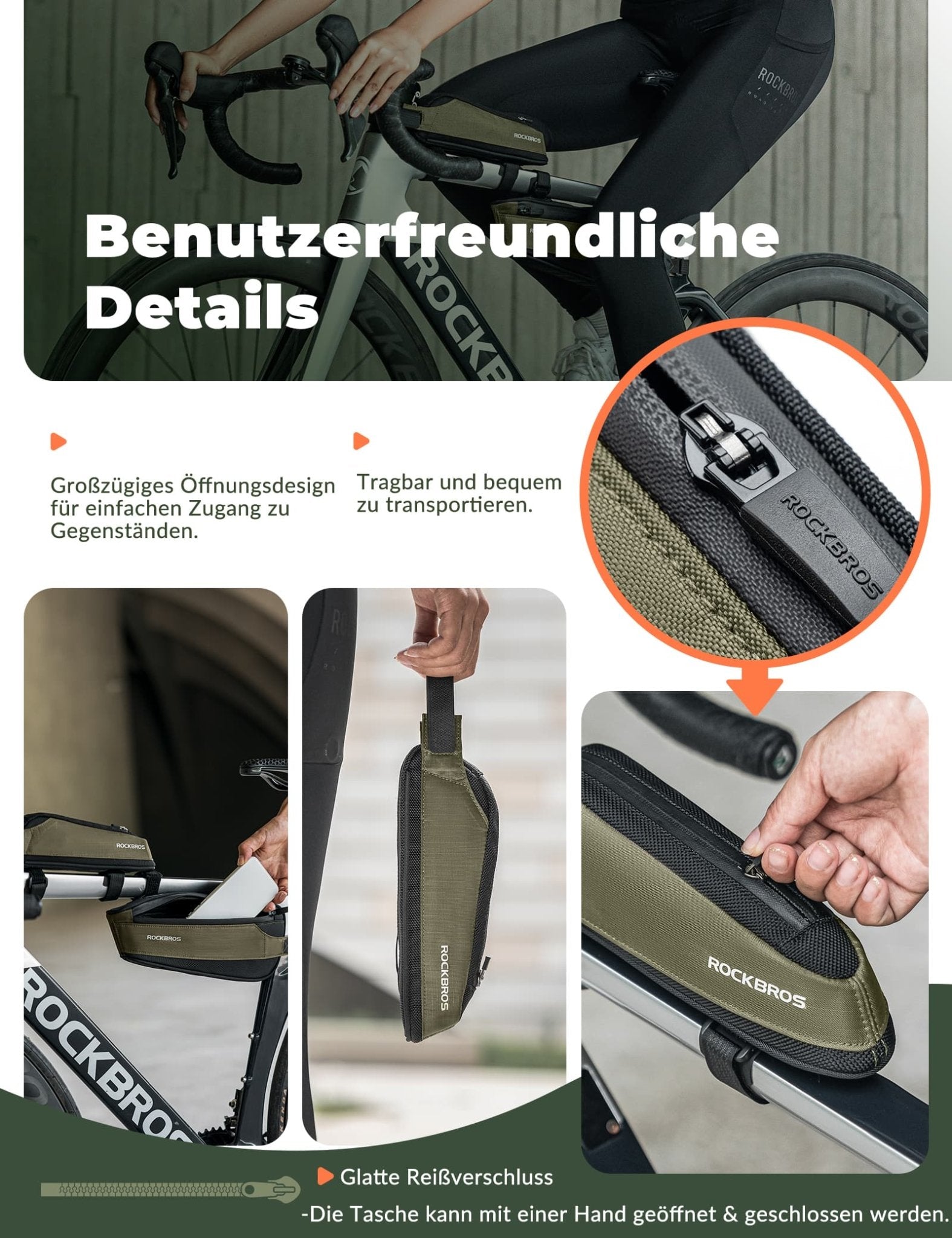 ROCKBROS Fahrradtasche Reflektierende Oberrohrtasche Dunkelgrün 0.65L - Fahrradtaschen ROCKBROS - EU - NooMii