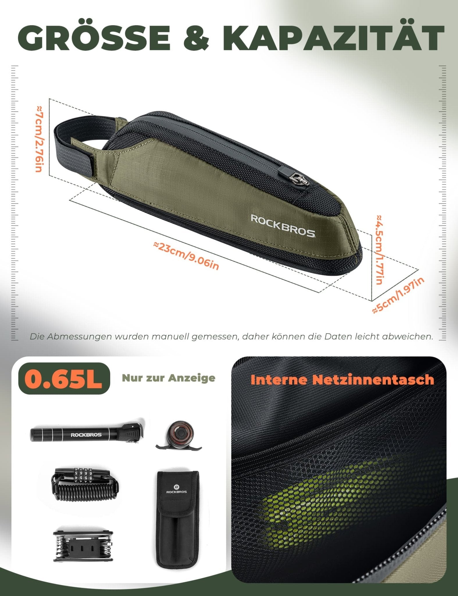 ROCKBROS Fahrradtasche Reflektierende Oberrohrtasche Dunkelgrün 0.65L - Fahrradtaschen ROCKBROS - EU - NooMii