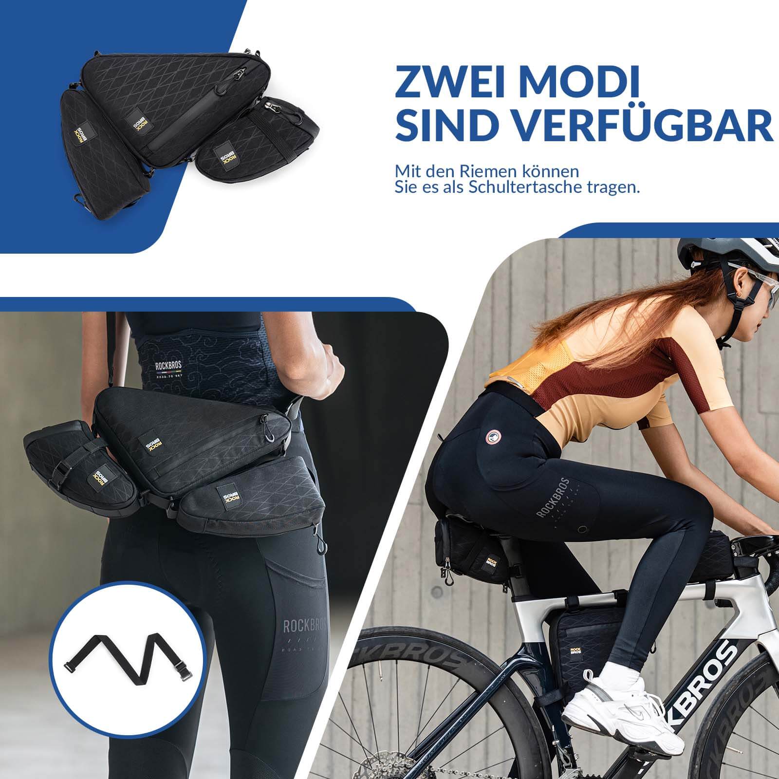 ROCKBROS Fahrradtasche Set Rahmentasche*2+Satteltasche*1 mit Verstellbarer Schultergurt 1,2L - Fahrradtaschen ROCKBROS - EU - NooMii