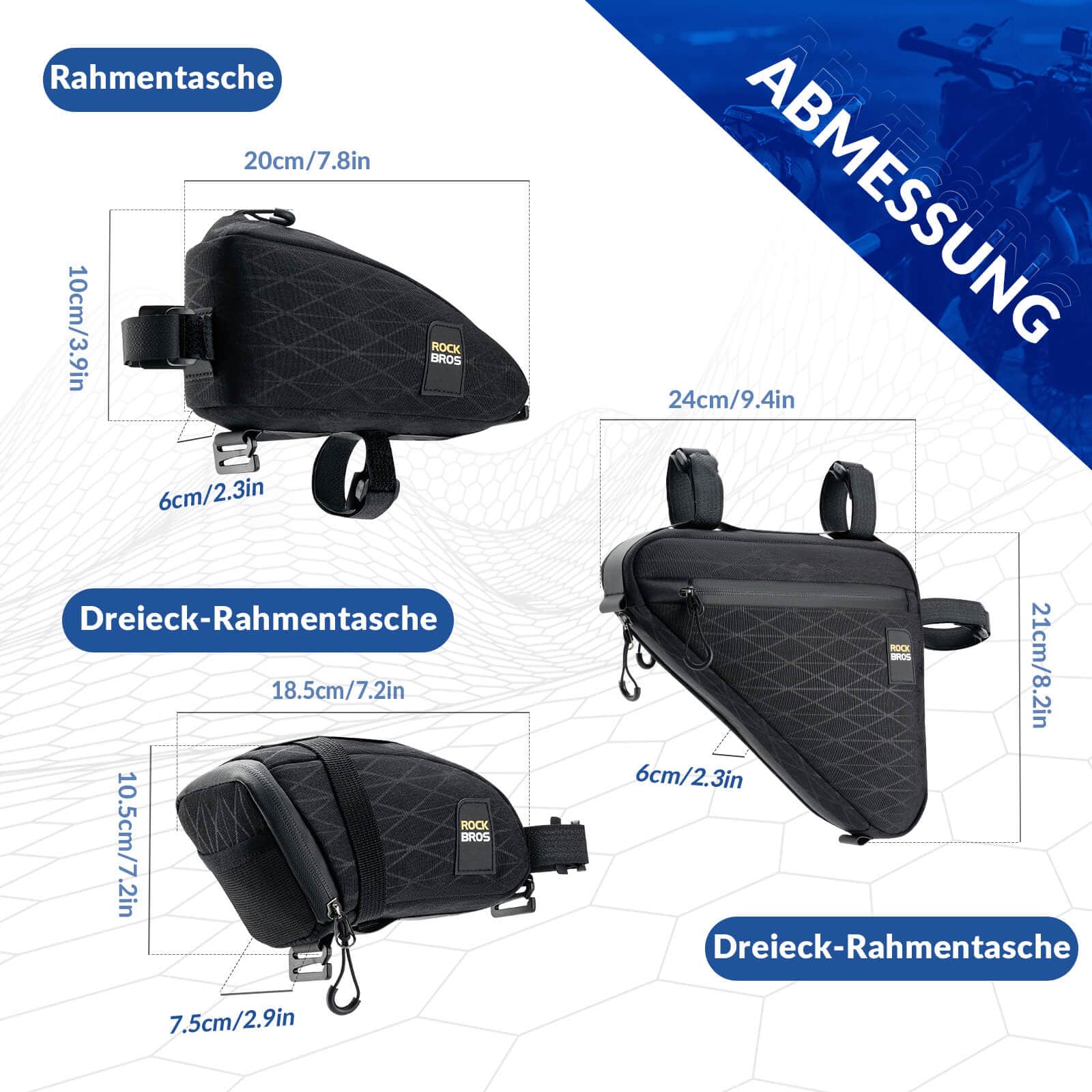 ROCKBROS Fahrradtasche Set Rahmentasche*2+Satteltasche*1 mit Verstellbarer Schultergurt 1,2L - Fahrradtaschen ROCKBROS - EU - NooMii