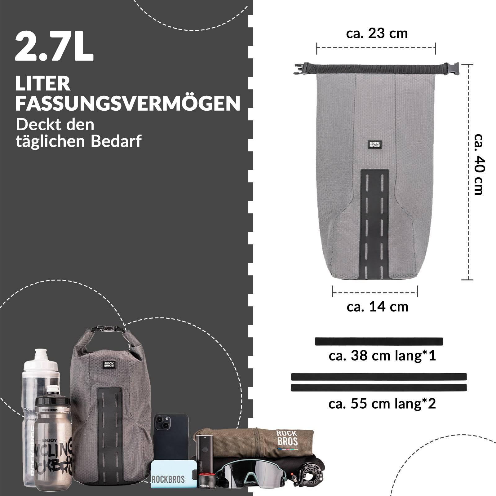 ROCKBROS Gepäckträgertasche Gepäckträger für Vordergabel 2,7 L, Wasserdicht - Fahrradtaschen ROCKBROS - EU - NooMii