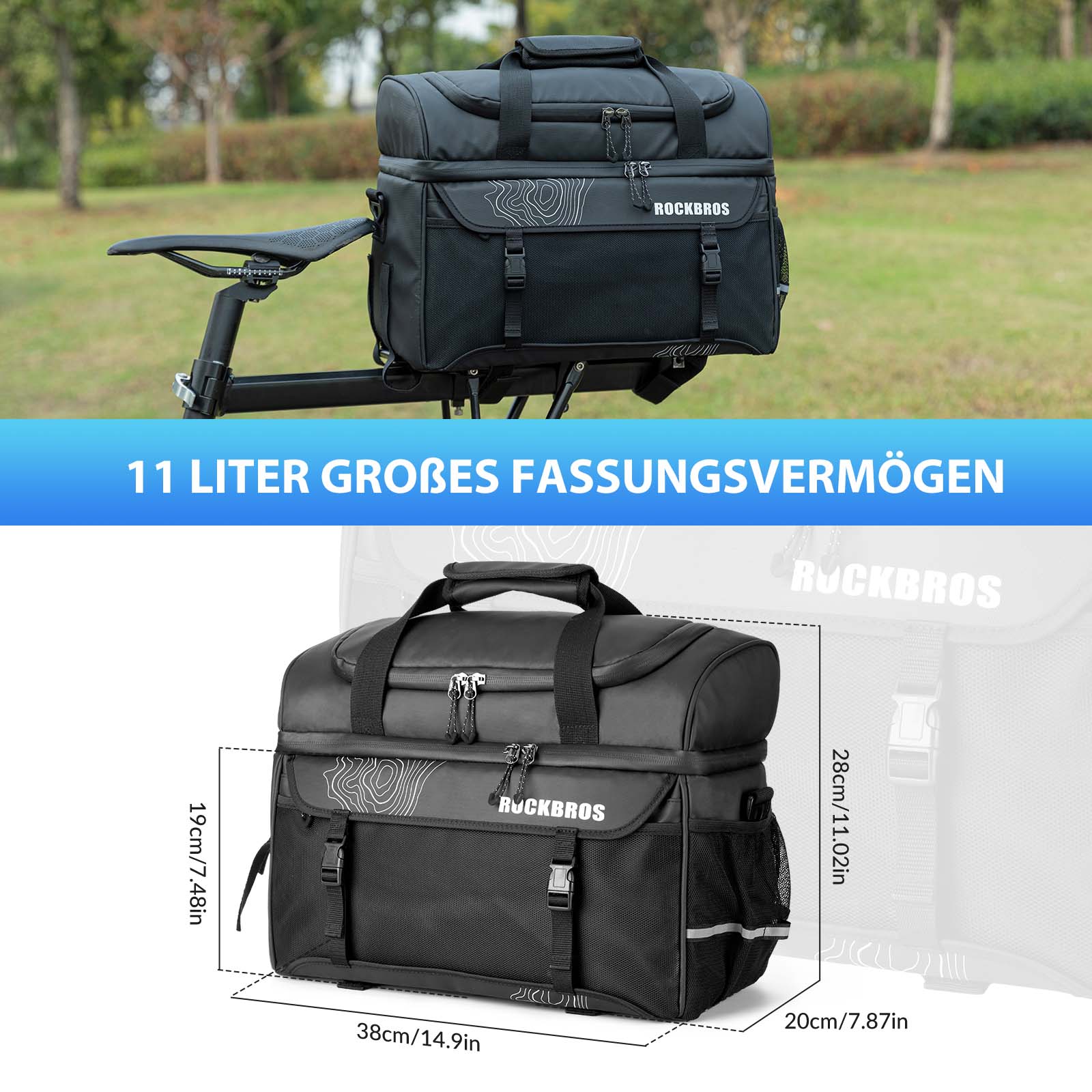 ROCKBROS Gepäckträgertasche mit Schultergurt Kühltasche isolierte Lunch Tasche Schwarz - Fahrradtaschen ROCKBROS - EU - NooMii