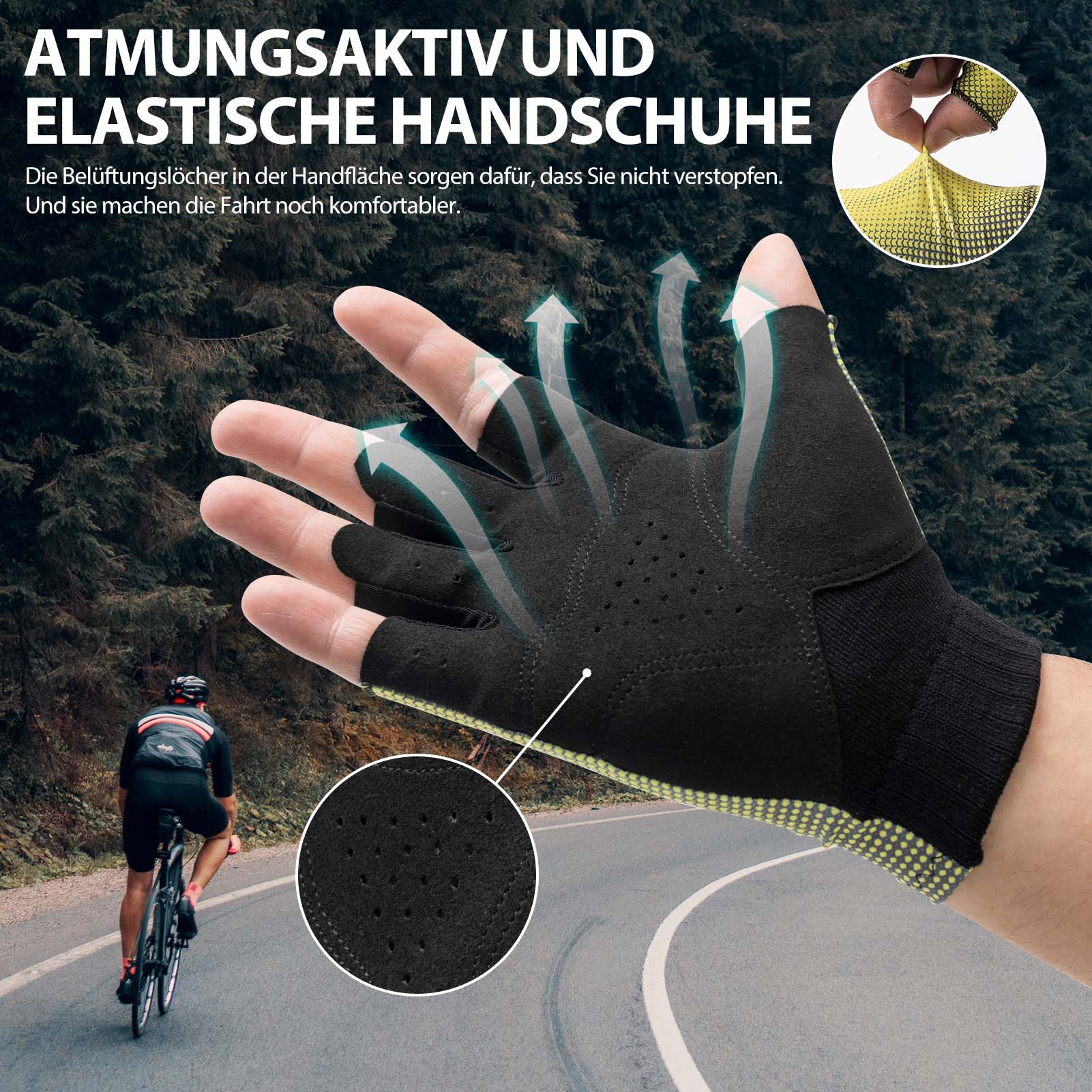 ROCKBROS Halbfinger - Radhandschuhe Rutschfest Elastisch Unisex Gelb M - XXL - Fahrradhandschuhe ROCKBROS - EU - NooMii