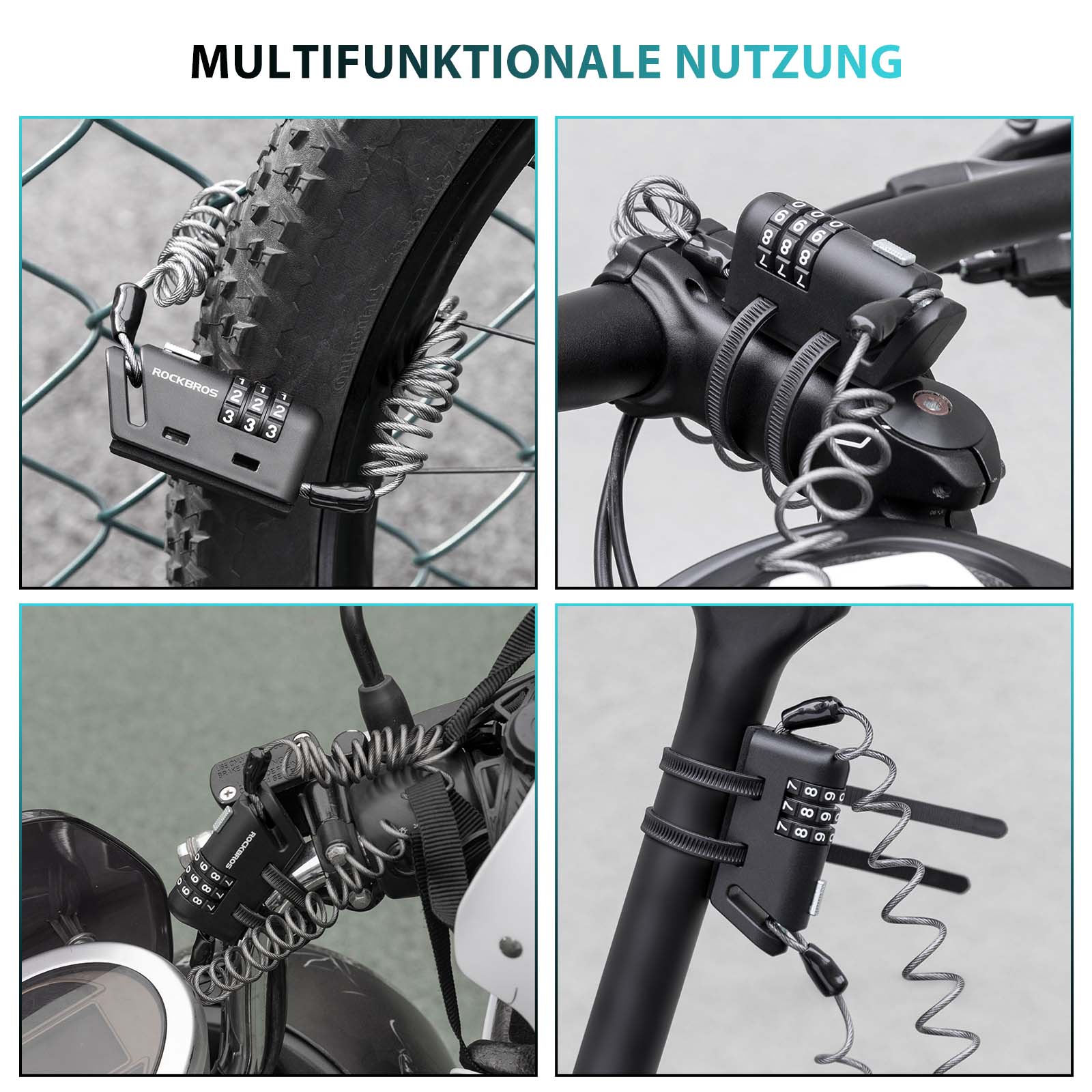 ROCKBROS Helm schloss 150 cm Zahlenschloss 3 - stellig Zahlencode - Fahrradschloss ROCKBROS - EU - NooMii