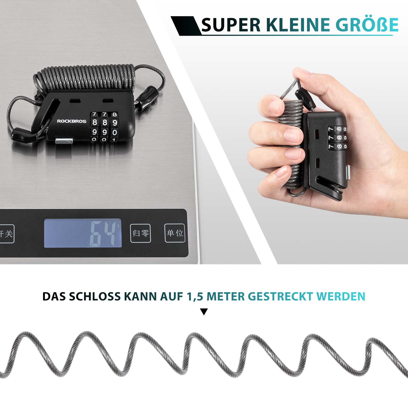 ROCKBROS Helm schloss 150 cm Zahlenschloss 3 - stellig Zahlencode - Fahrradschloss ROCKBROS - EU - NooMii