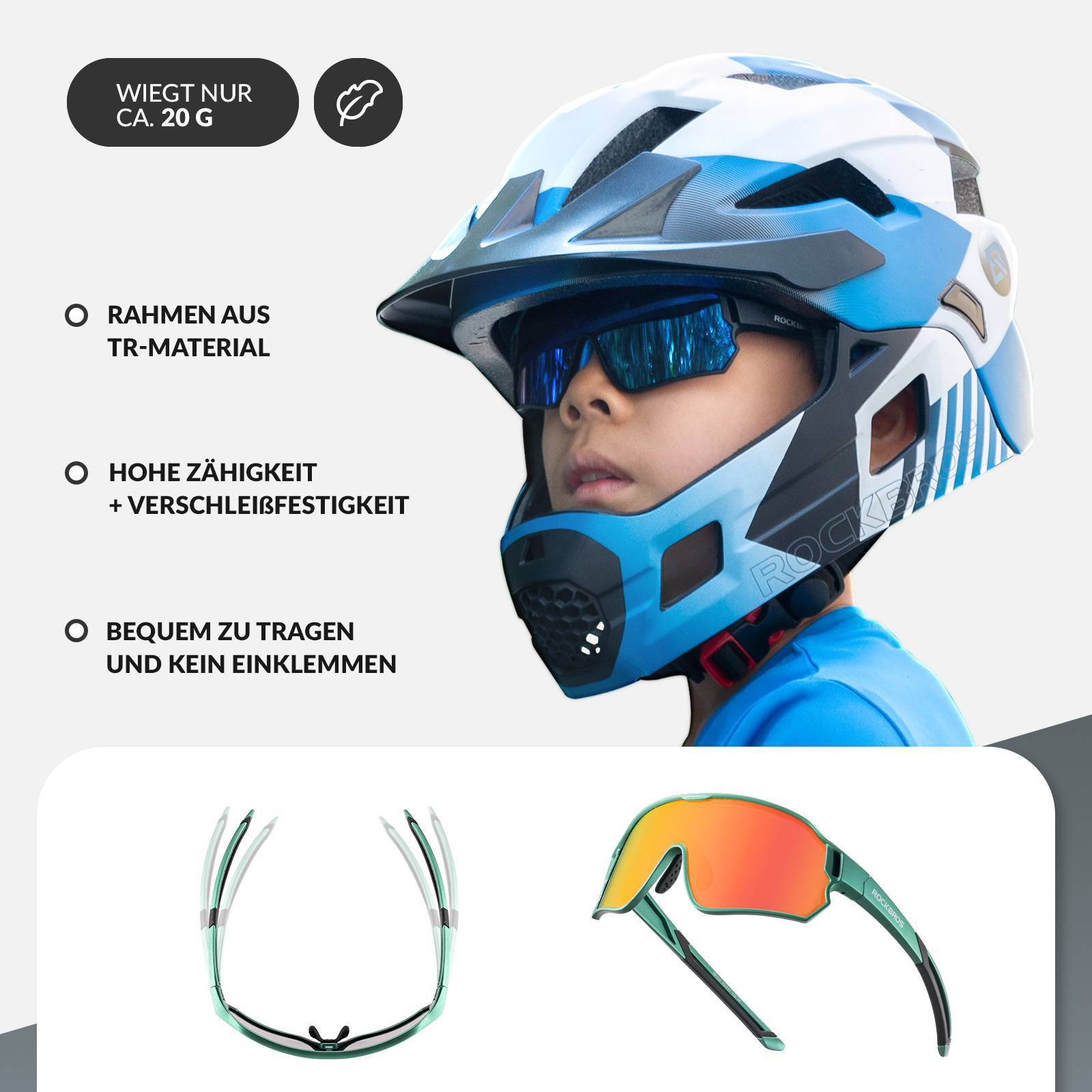 ROCKBROS Kinder Fahrradbrille UV400 - Schutz Polarisierte Sonnenbrille - Fahrradbrille ROCKBROS - EU - NooMii