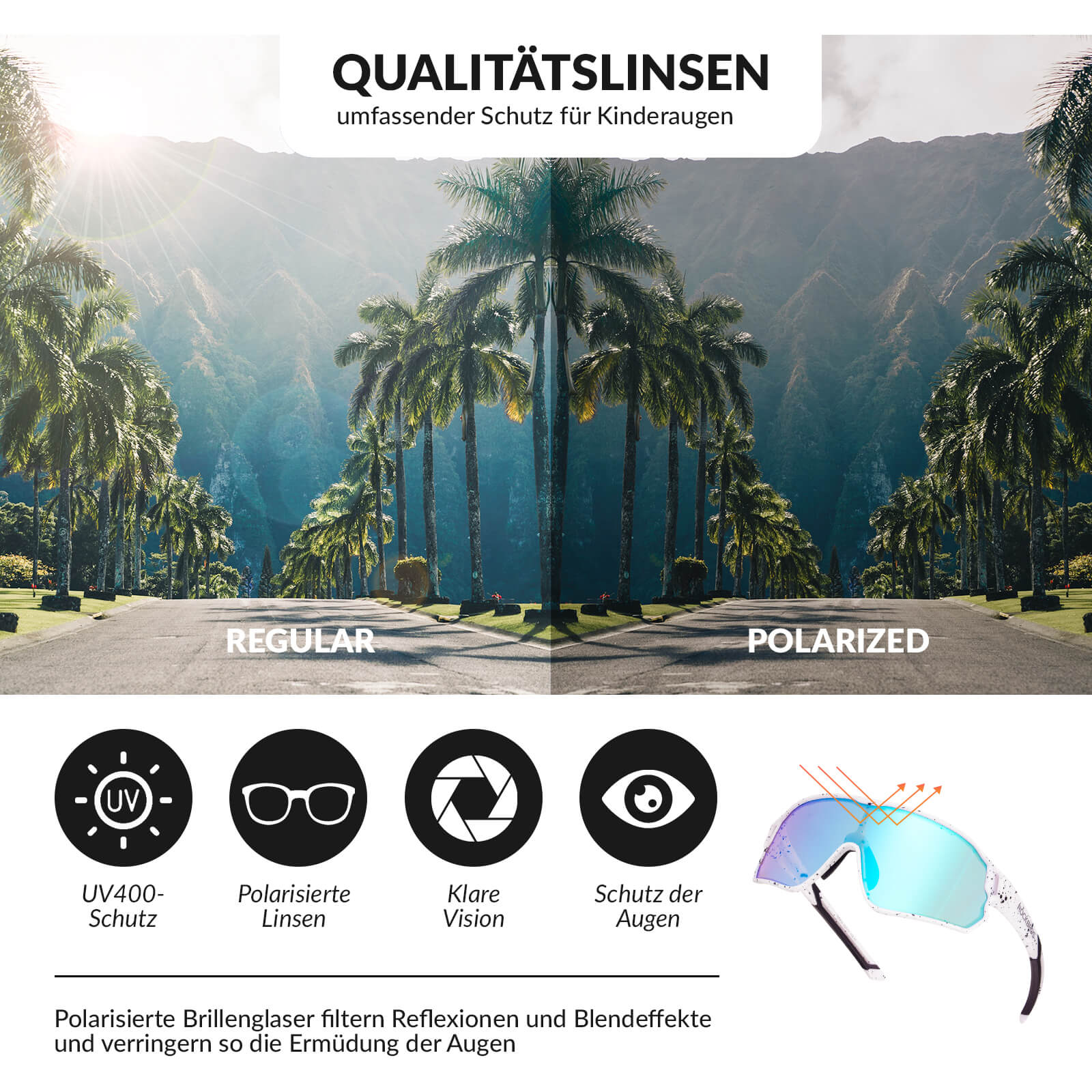 ROCKBROS Kinder Fahrradbrille UV400 - Schutz Polarisierte Sonnenbrille - Fahrradbrille ROCKBROS - EU - NooMii