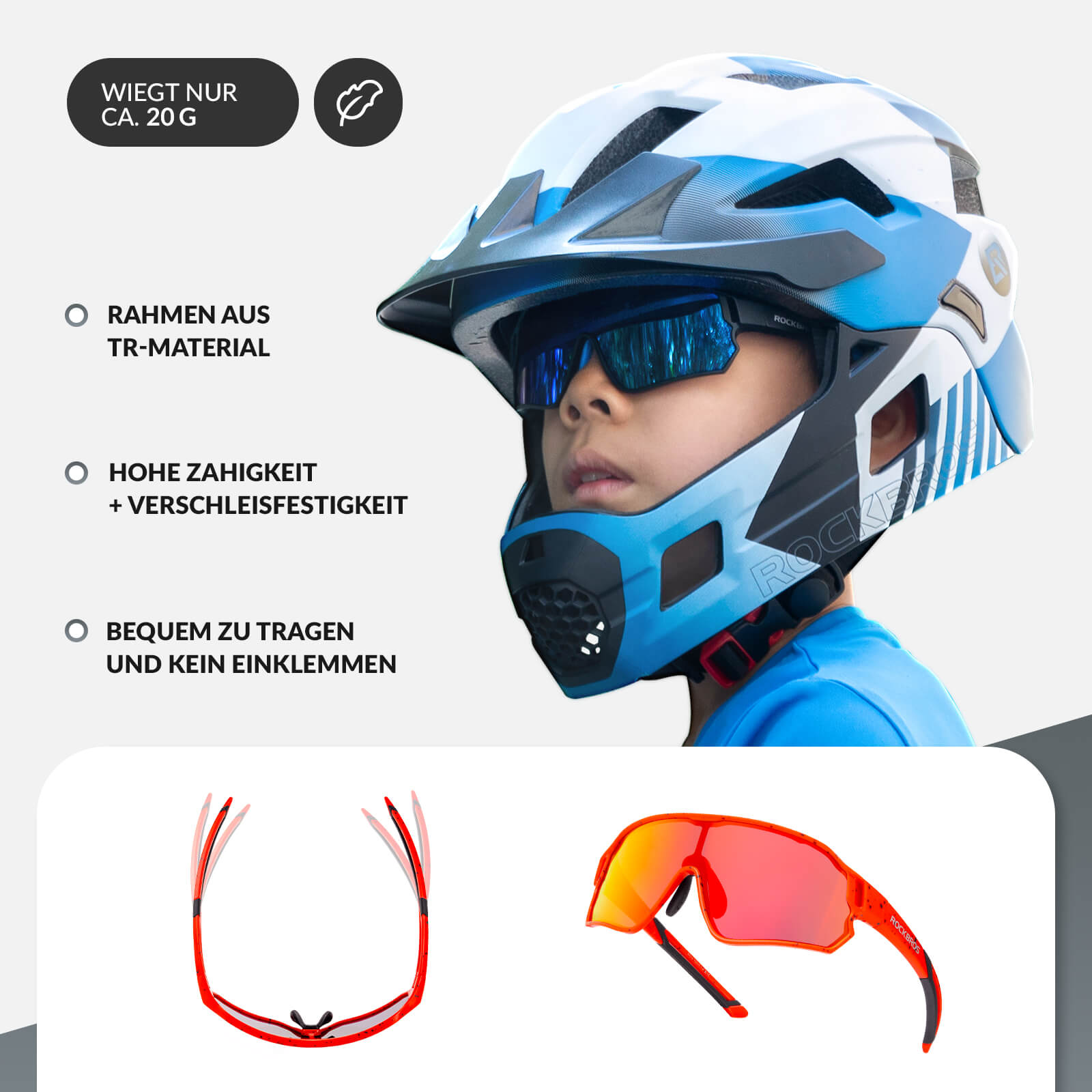 ROCKBROS Kinder Fahrradbrille UV400 - Schutz Polarisierte Sonnenbrille - Fahrradbrille ROCKBROS - EU - NooMii