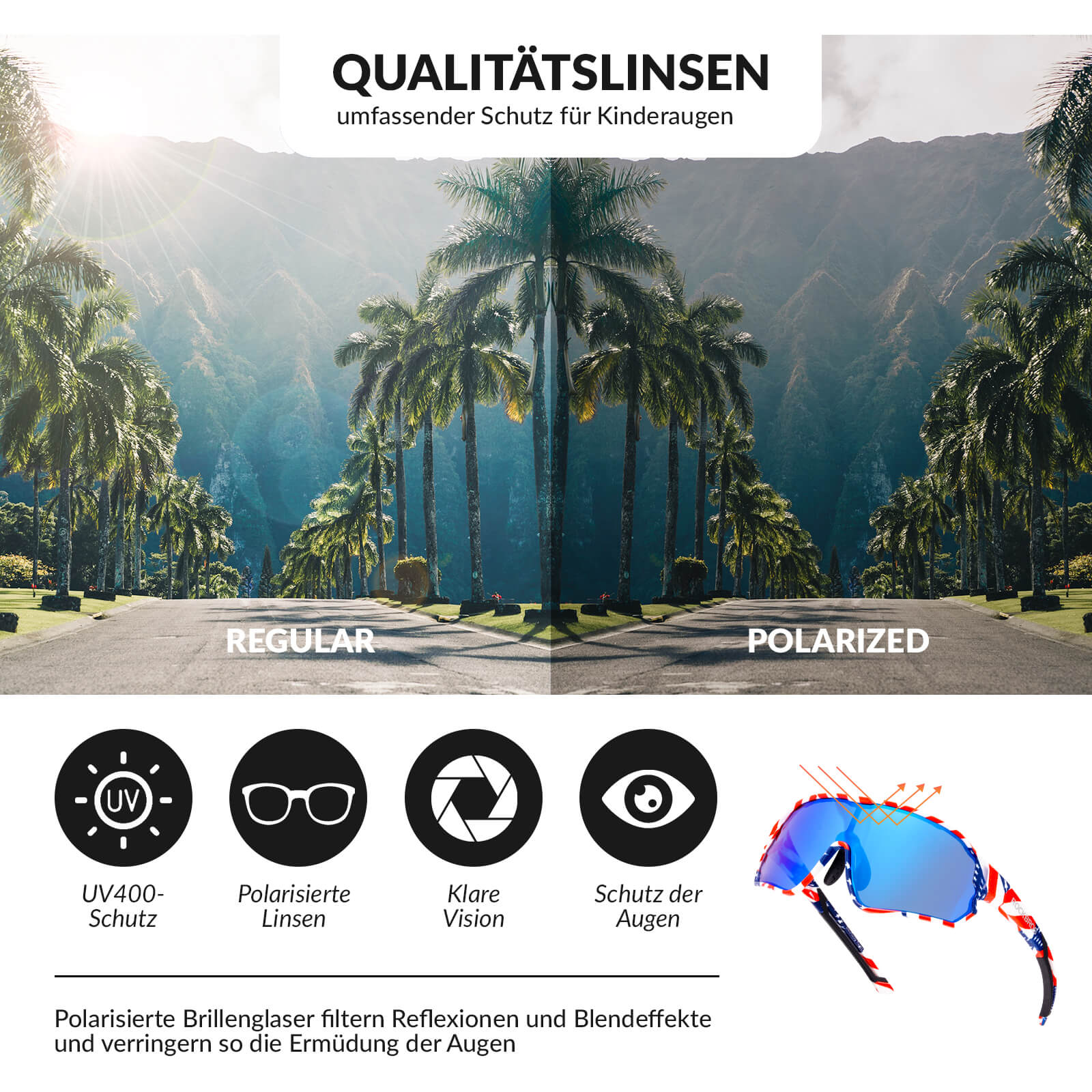 ROCKBROS Kinder Fahrradbrille UV400 - Schutz Polarisierte Sonnenbrille - Fahrradbrille ROCKBROS - EU - NooMii