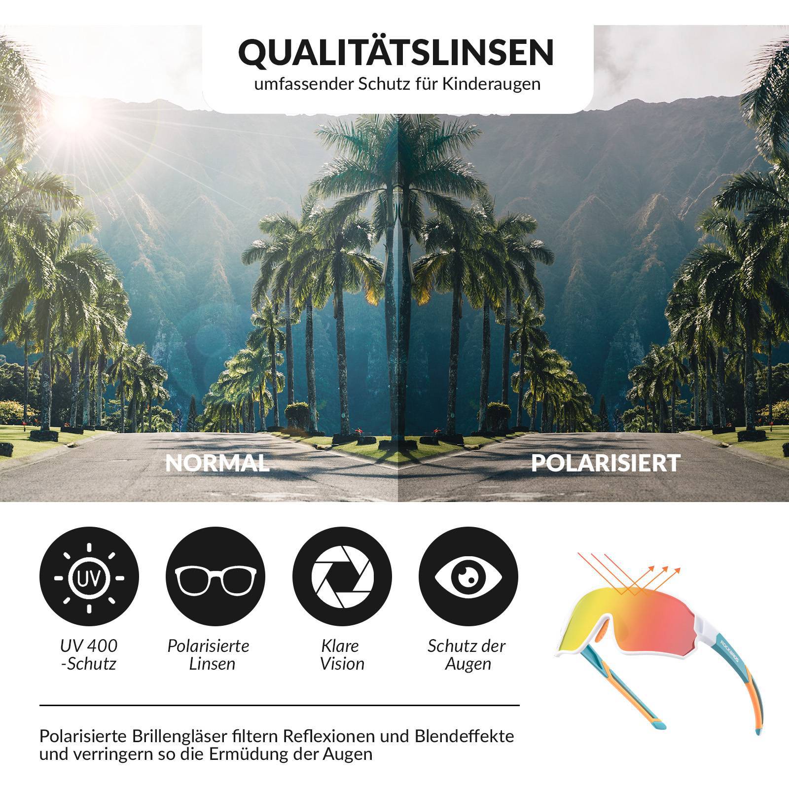 ROCKBROS Kinder Fahrradbrille UV400 - Schutz Polarisierte Sonnenbrille - Fahrradbrille ROCKBROS - EU - NooMii