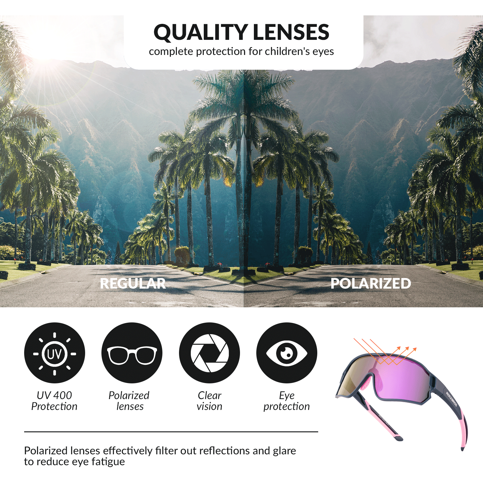 ROCKBROS Kinder Fahrradbrille UV400 - Schutz Polarisierte Sonnenbrille - Fahrradbrille ROCKBROS - EU - NooMii