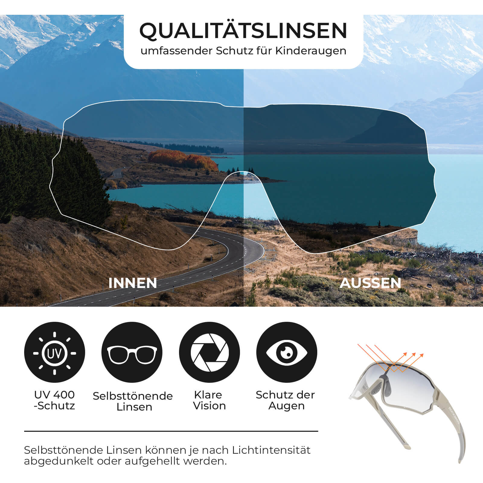 ROCKBROS Kinder Fahrradbrille UV400 - Schutz Selbsttönend Sonnenbrille - Fahrradbrille ROCKBROS - EU - NooMii