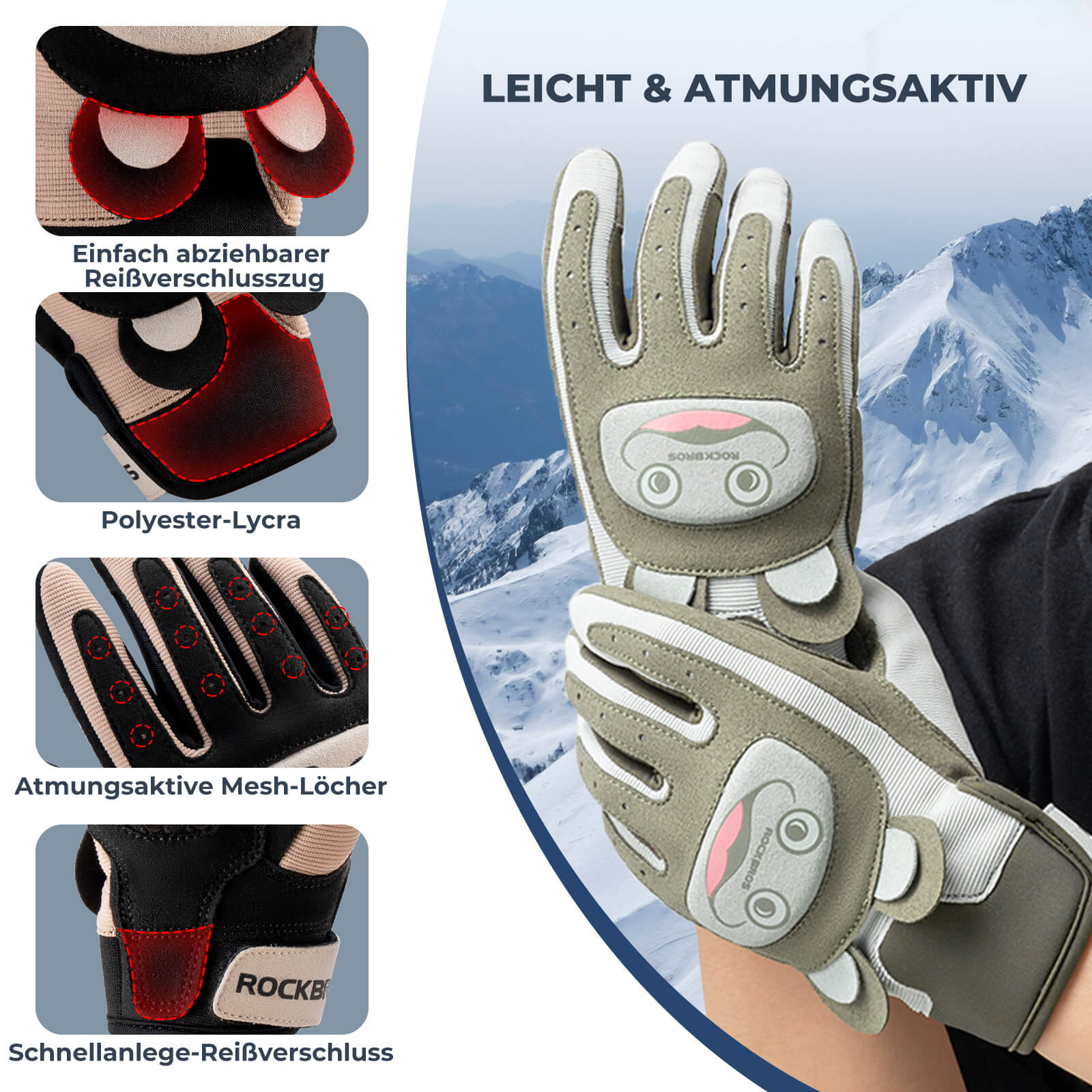 ROCKBROS Kinder Fahrradhandschuhe Atmungsaktiv & Rutschfest Mit SBR - Schutz - Fahrradhandschuhe ROCKBROS - EU - NooMii