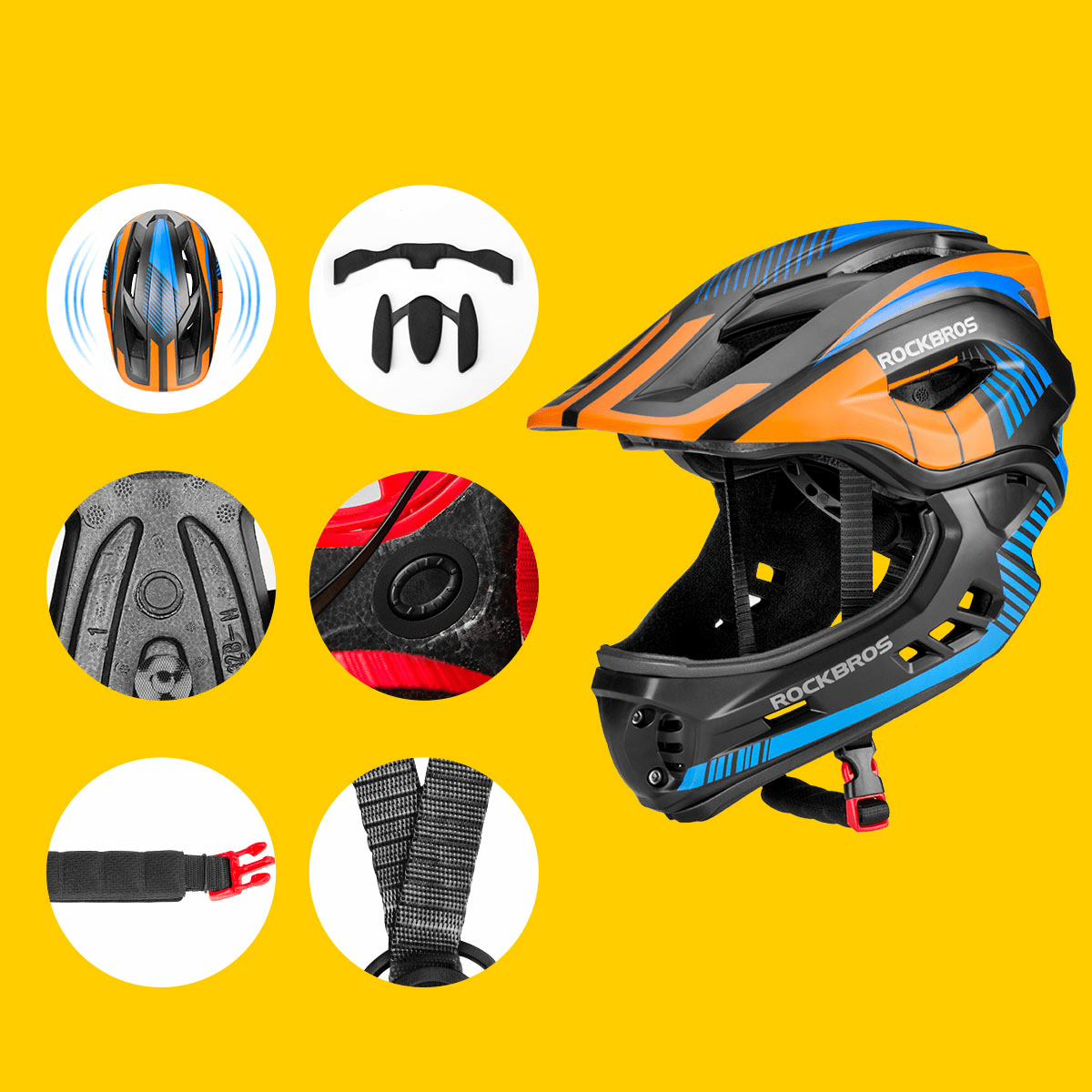 ROCKBROS Kinder helm Integriert Fahrradhelm mit Abnehmbarem Kinnschutz - Helme für Kinder ROCKBROS - EU - NooMii