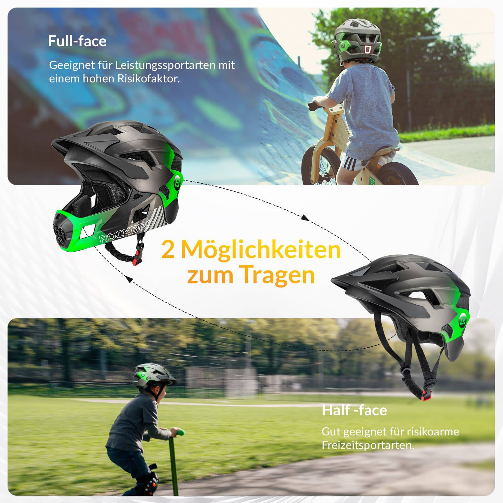 ROCKBROS Kinderhelm BMX MTB Downhill Helm mit Abnehmbarem Kinnschutz und Krempe - Helme für Kinder ROCKBROS - EU - NooMii