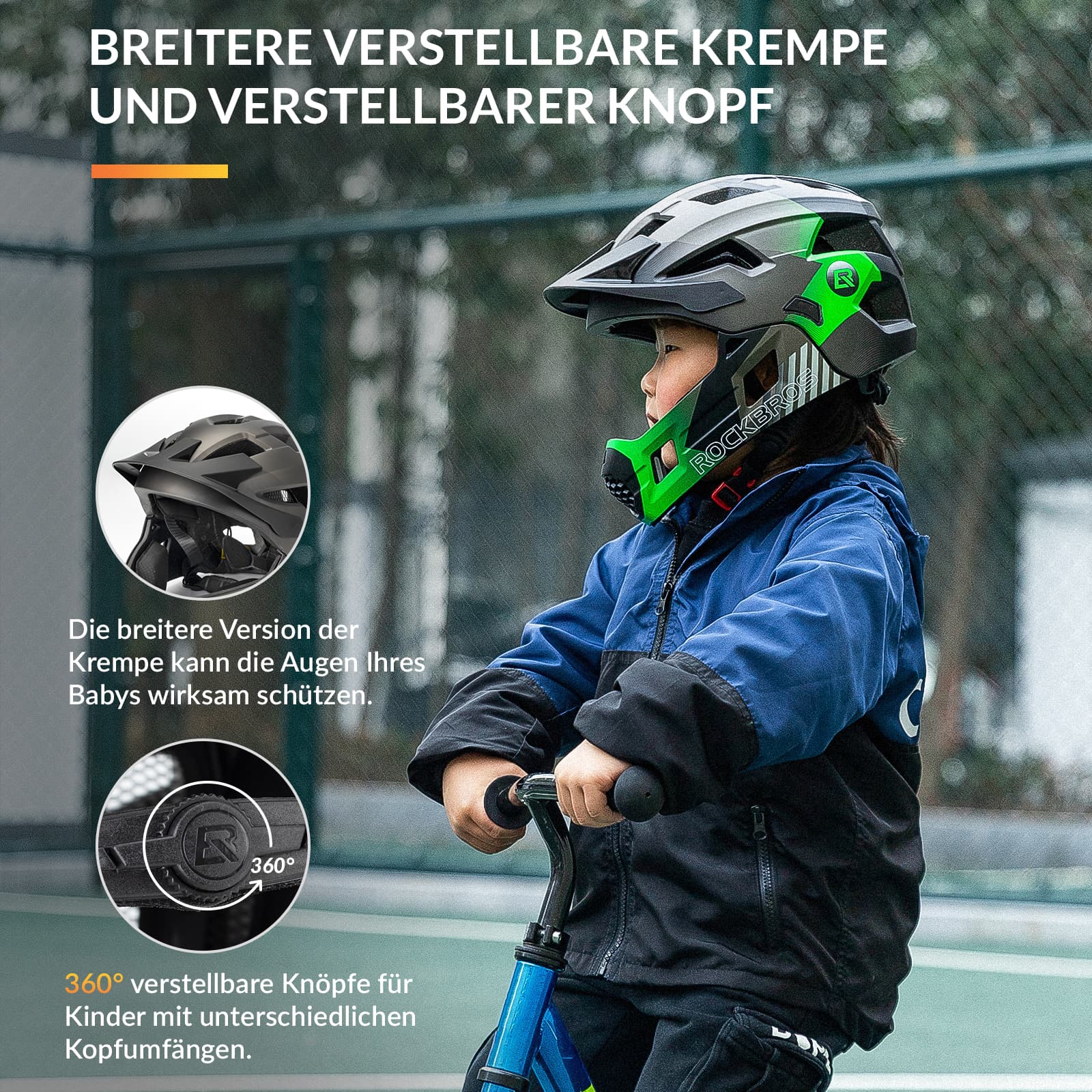 ROCKBROS Kinderhelm BMX MTB Downhill Helm mit Abnehmbarem Kinnschutz und Krempe - Helme für Kinder ROCKBROS - EU - NooMii