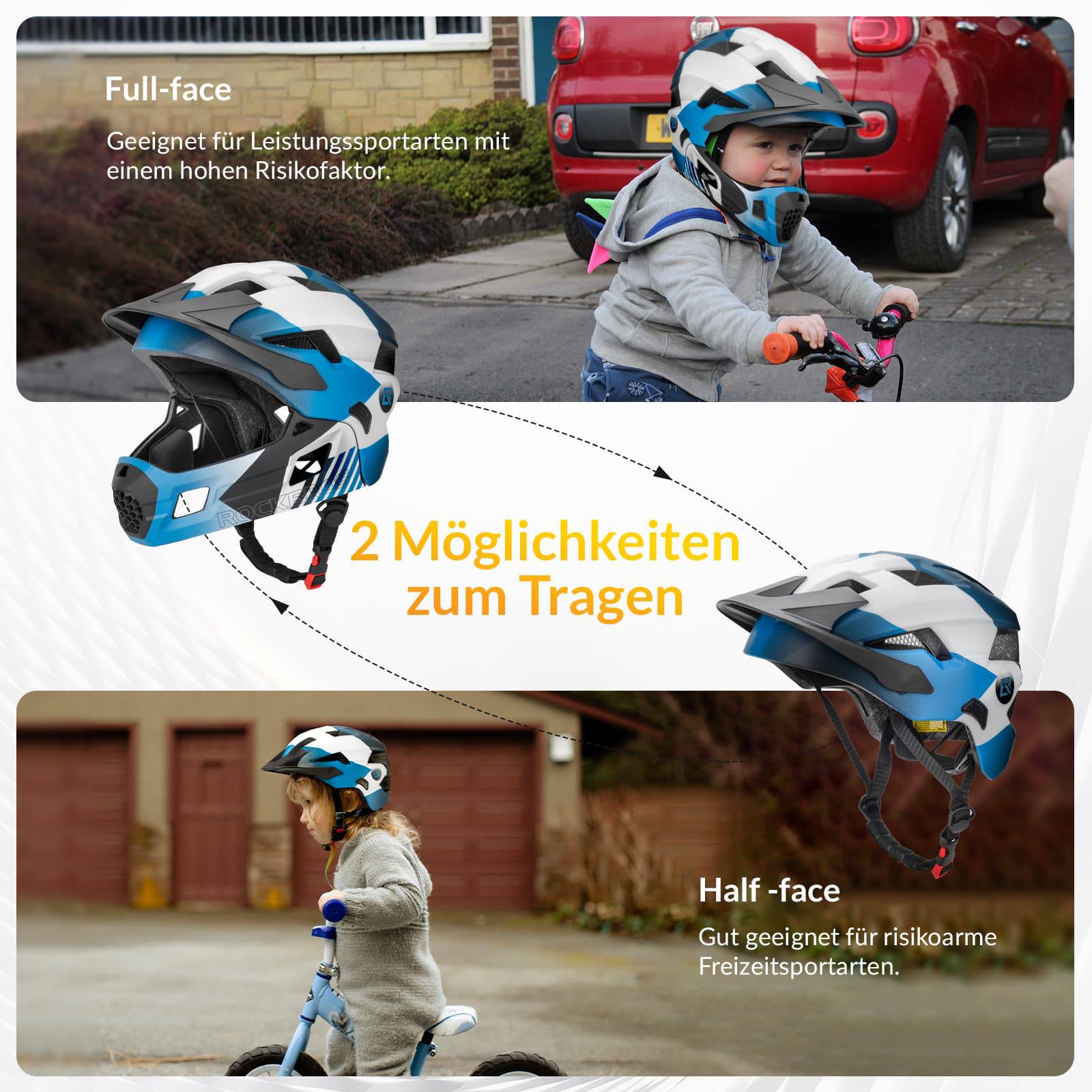 ROCKBROS Kinderhelm BMX MTB Downhill Helm mit Abnehmbarem Kinnschutz und Krempe - Helme für Kinder ROCKBROS - EU - NooMii