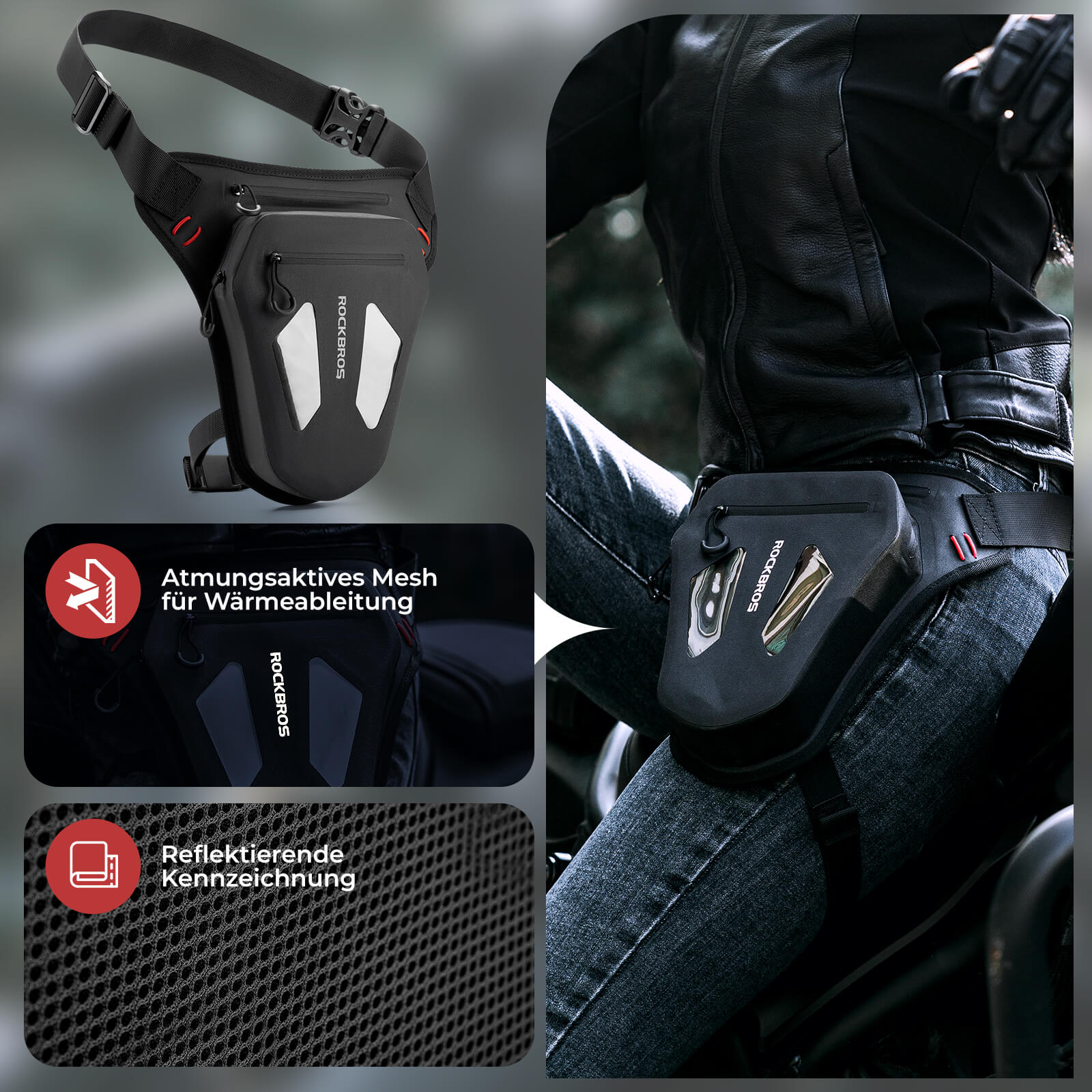 ROCKBROS Motorrad Beintasche Beinbeutel Hüfttasche mit Schultergurte - Motorradtaschen ROCKBROS - EU - NooMii