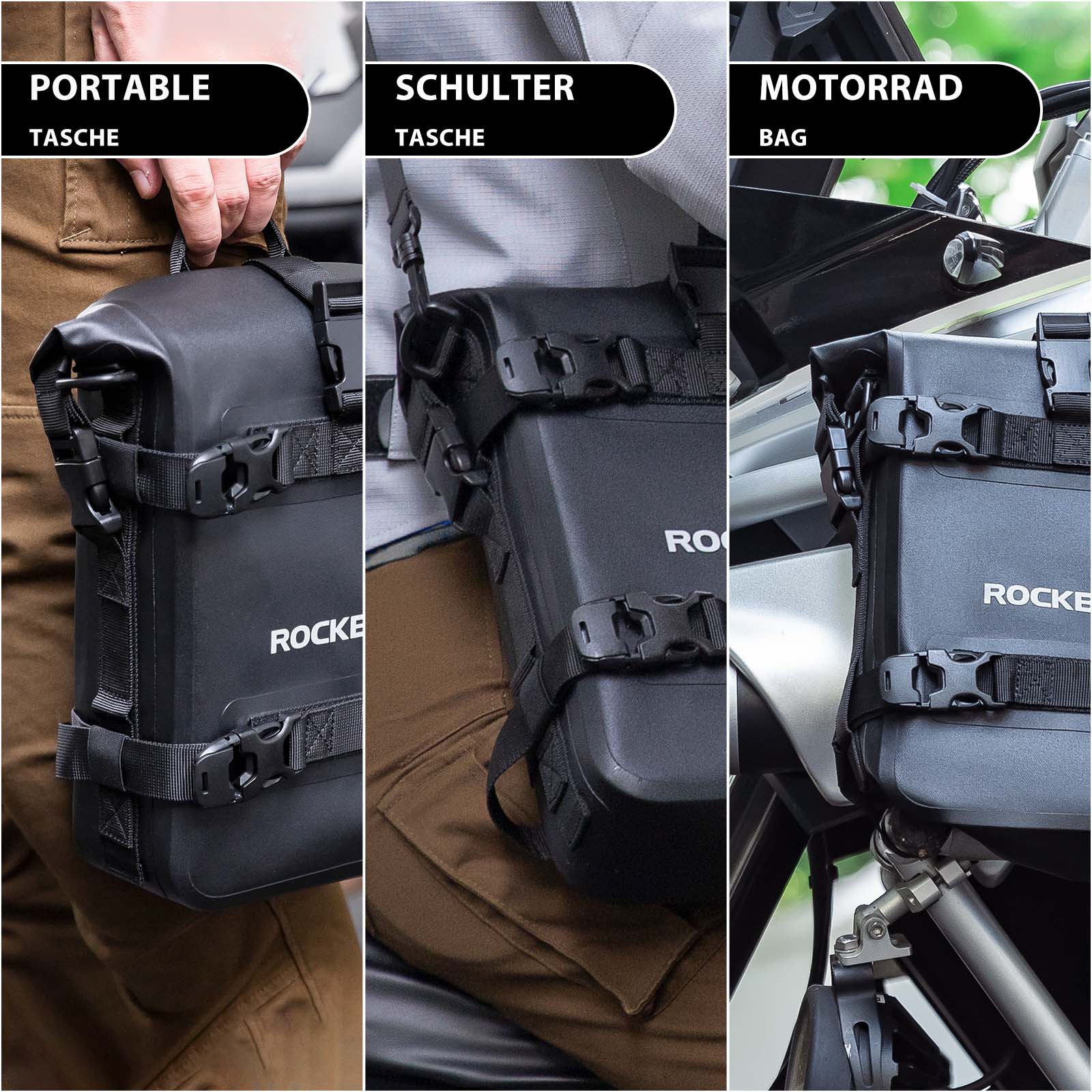 ROCKBROS Motorrad Seitentasche wasserdicht Gepäckträgertasche 5L Schwarz - Motorradtaschen ROCKBROS - EU - NooMii