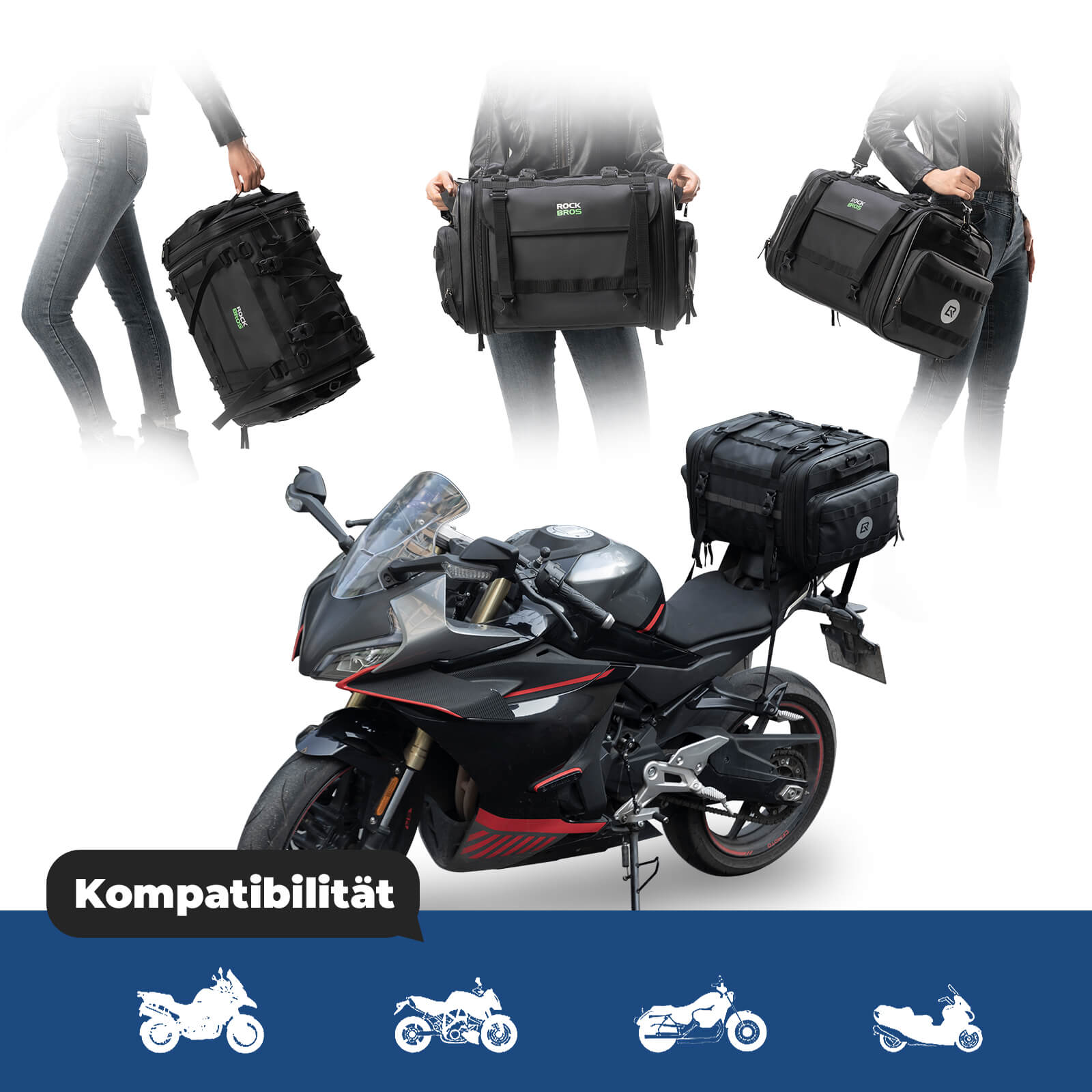 ROCKBROS Motorradtasche mit Regenshutz Gepäcktasche Reisetasche Faltbar 43 - 50L - Motorradtaschen ROCKBROS - EU - NooMii