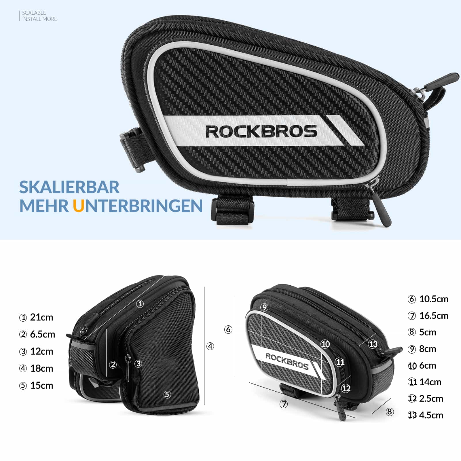 ROCKBROS Oberrohrtasche mit reflektierende & 2 Seitentaschen 1.8L - Fahrradtaschen ROCKBROS - EU - NooMii