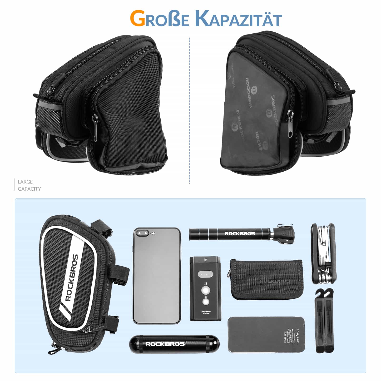 ROCKBROS Oberrohrtasche mit reflektierende & 2 Seitentaschen 1.8L - Fahrradtaschen ROCKBROS - EU - NooMii